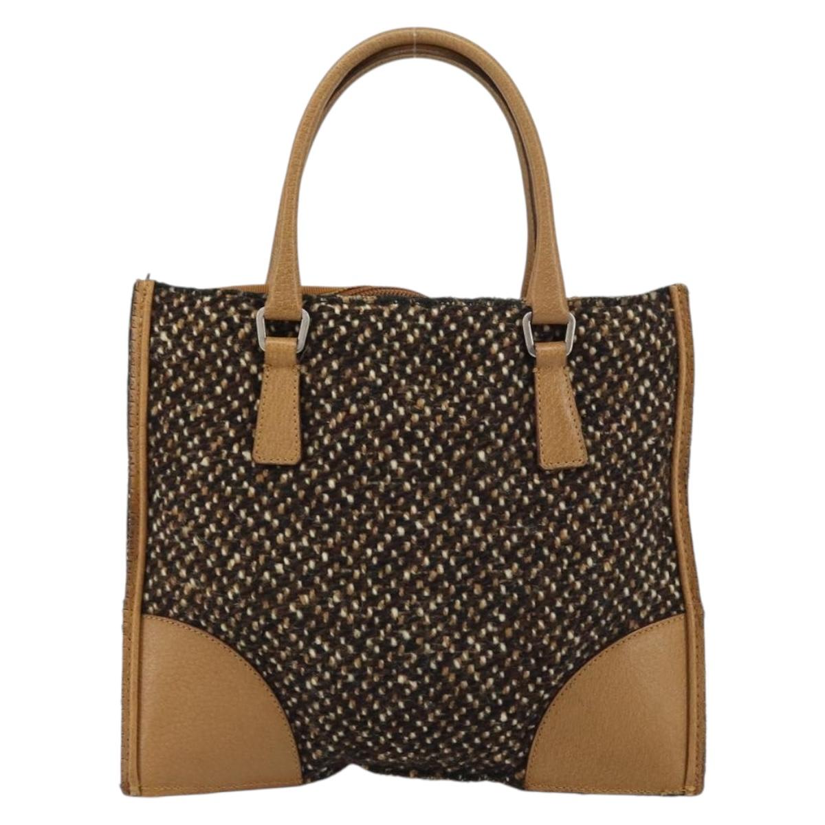 PRADA Hand Bag Cotton Brown Silver Auth BA9135A