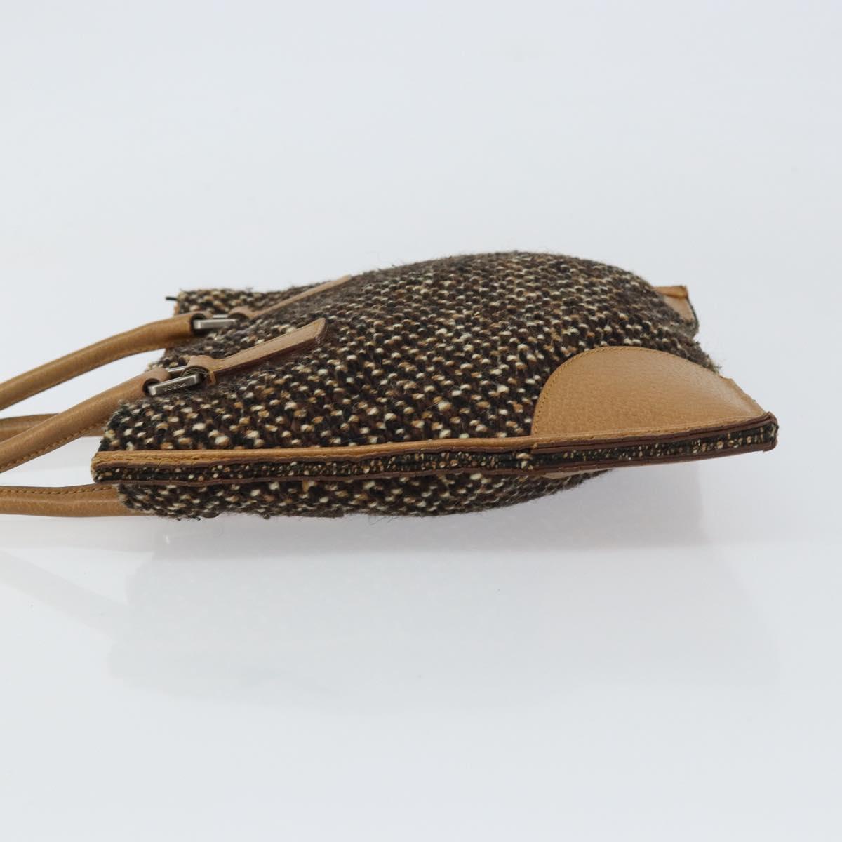 PRADA Hand Bag Cotton Brown Silver Auth BA9135A