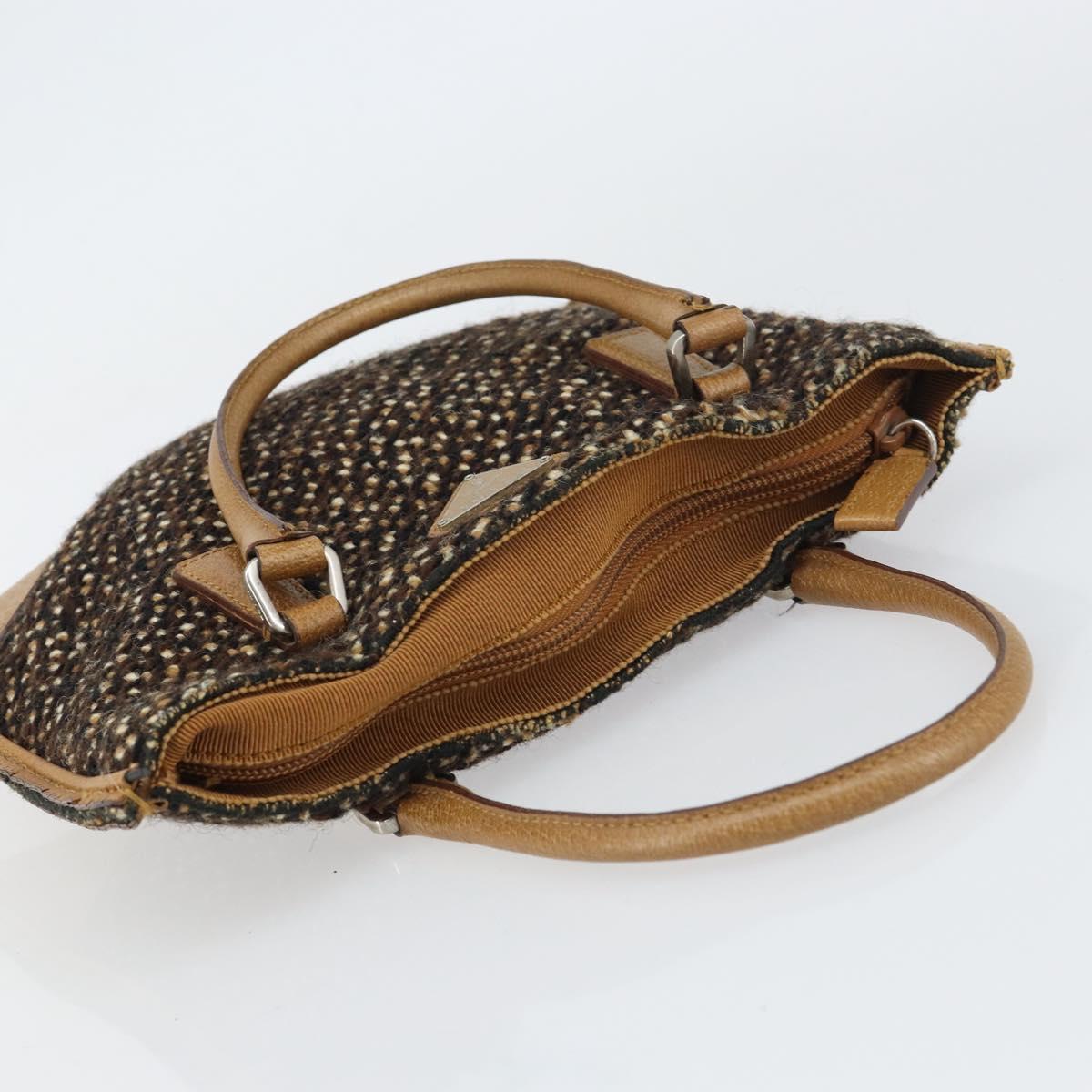 PRADA Hand Bag Cotton Brown Silver Auth BA9135A