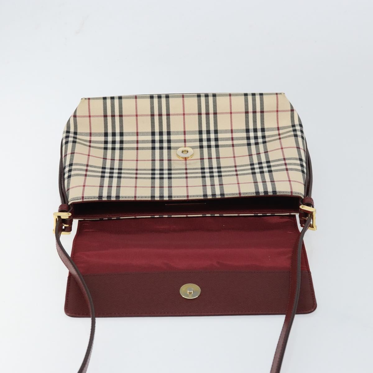 BURBERRY Nova Check Shoulder Bag Canvas Beige Gold Auth BA9136