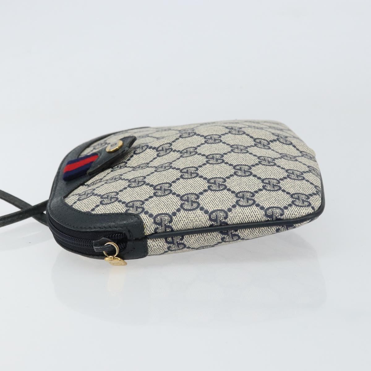 GUCCI GG Supreme Sherry Line Shoulder Bag PVC Navy Gold 904 02 047 Auth BA9137