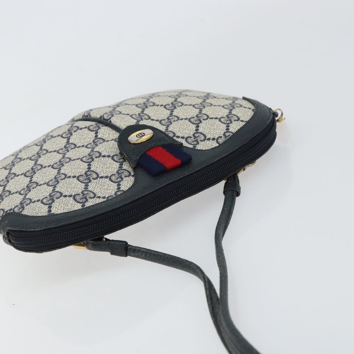 GUCCI GG Supreme Sherry Line Shoulder Bag PVC Navy Gold 904 02 047 Auth BA9137