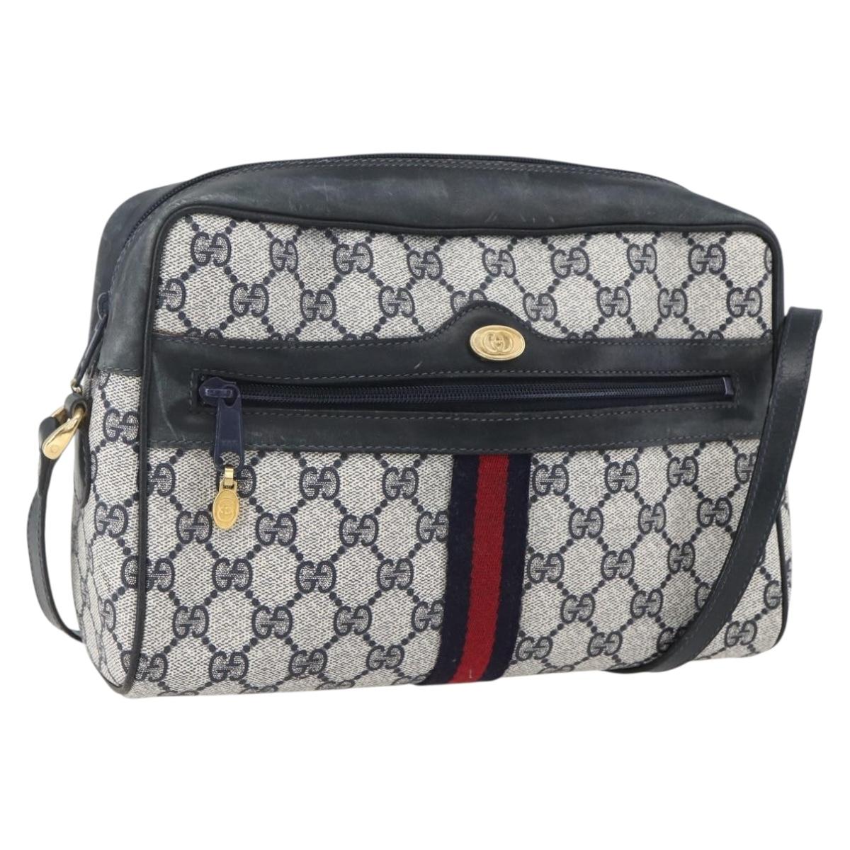 GUCCI GG Supreme Sherry Line Shoulder Bag PVC Navy Gold 42 01 4071 Auth BA9140