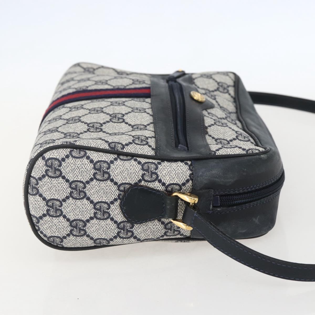 GUCCI GG Supreme Sherry Line Shoulder Bag PVC Navy Gold 42 01 4071 Auth BA9140