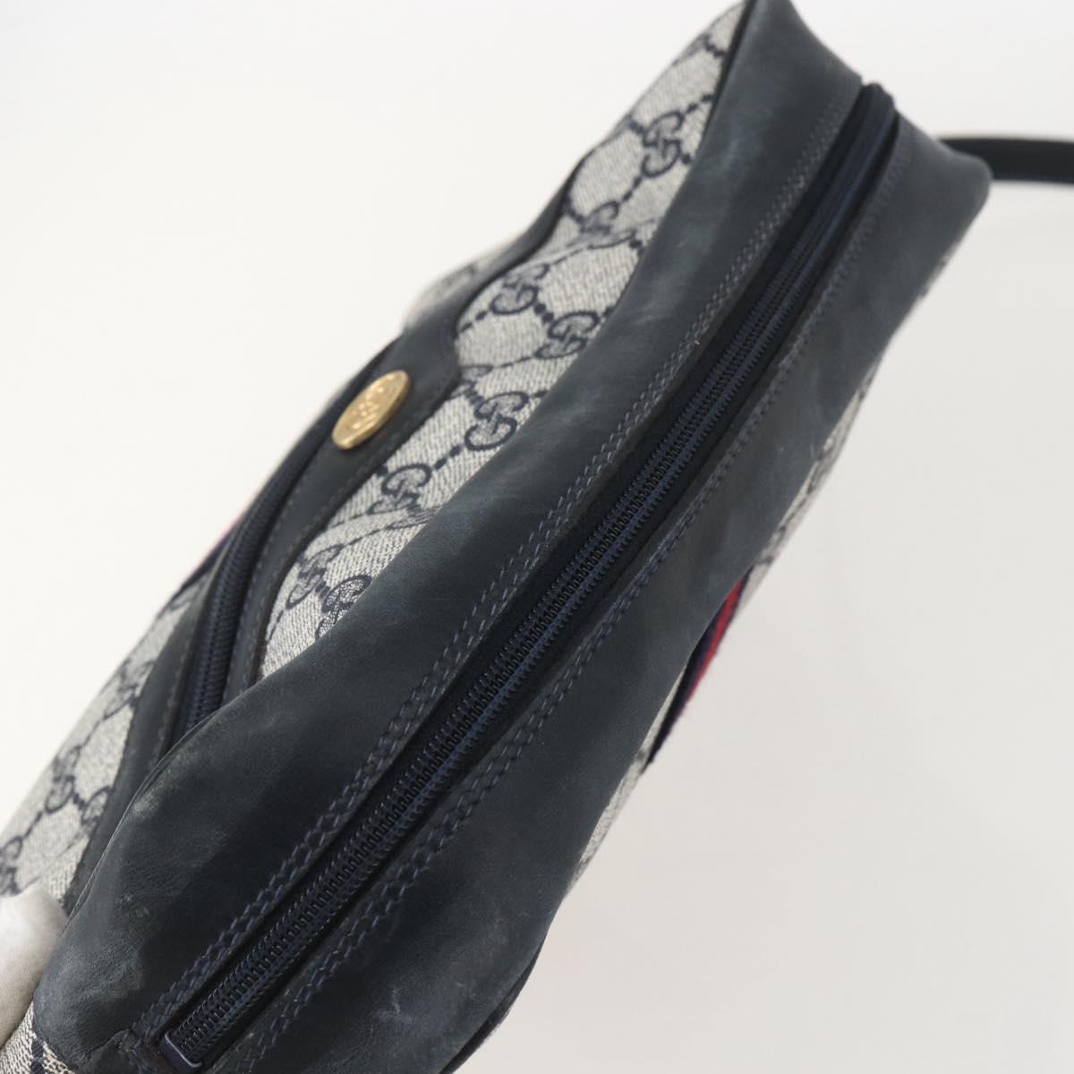 GUCCI GG Supreme Sherry Line Shoulder Bag PVC Navy Gold 42 01 4071 Auth BA9140