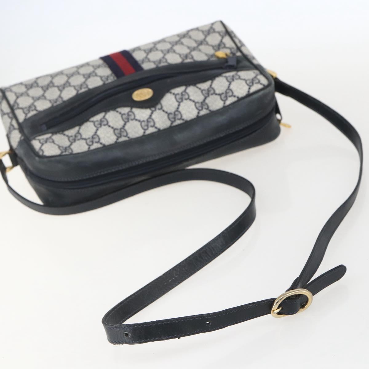 GUCCI GG Supreme Sherry Line Shoulder Bag PVC Navy Gold 42 01 4071 Auth BA9140