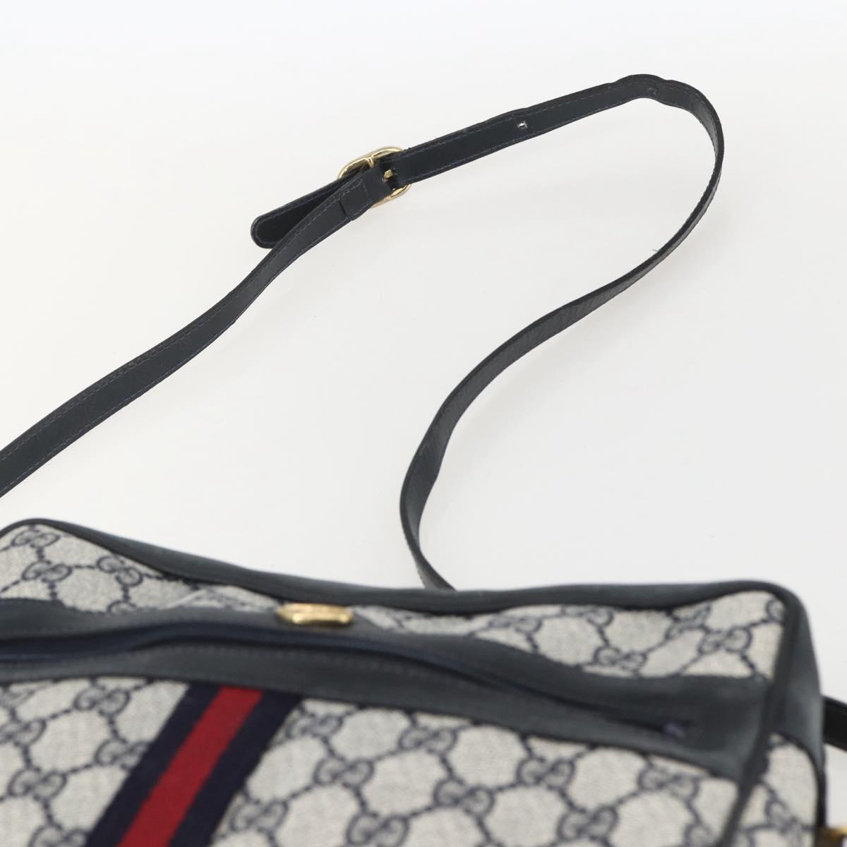 GUCCI GG Supreme Sherry Line Shoulder Bag PVC Navy Gold 42 01 4071 Auth BA9140