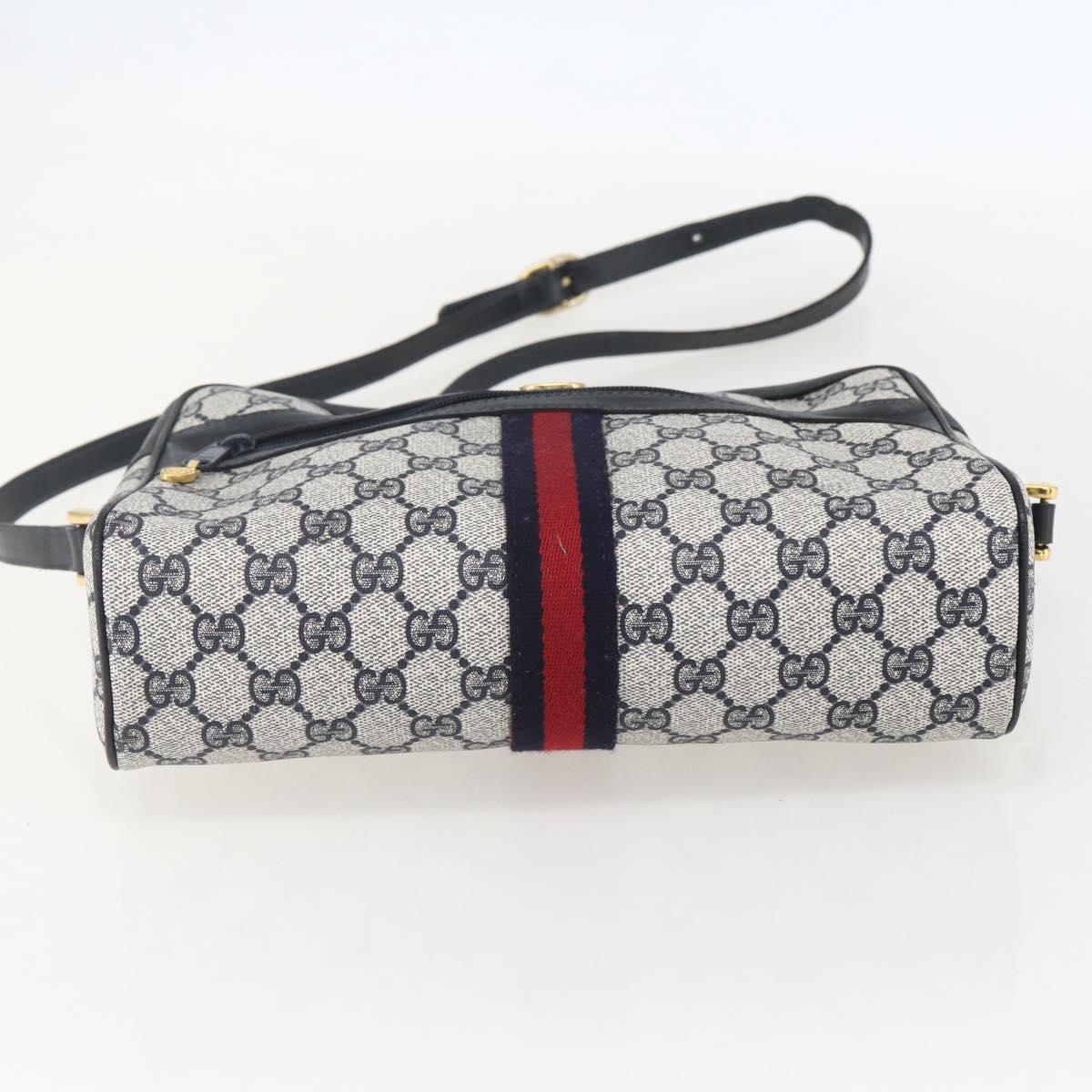 GUCCI GG Supreme Sherry Line Shoulder Bag PVC Navy Gold 42 01 4071 Auth BA9140
