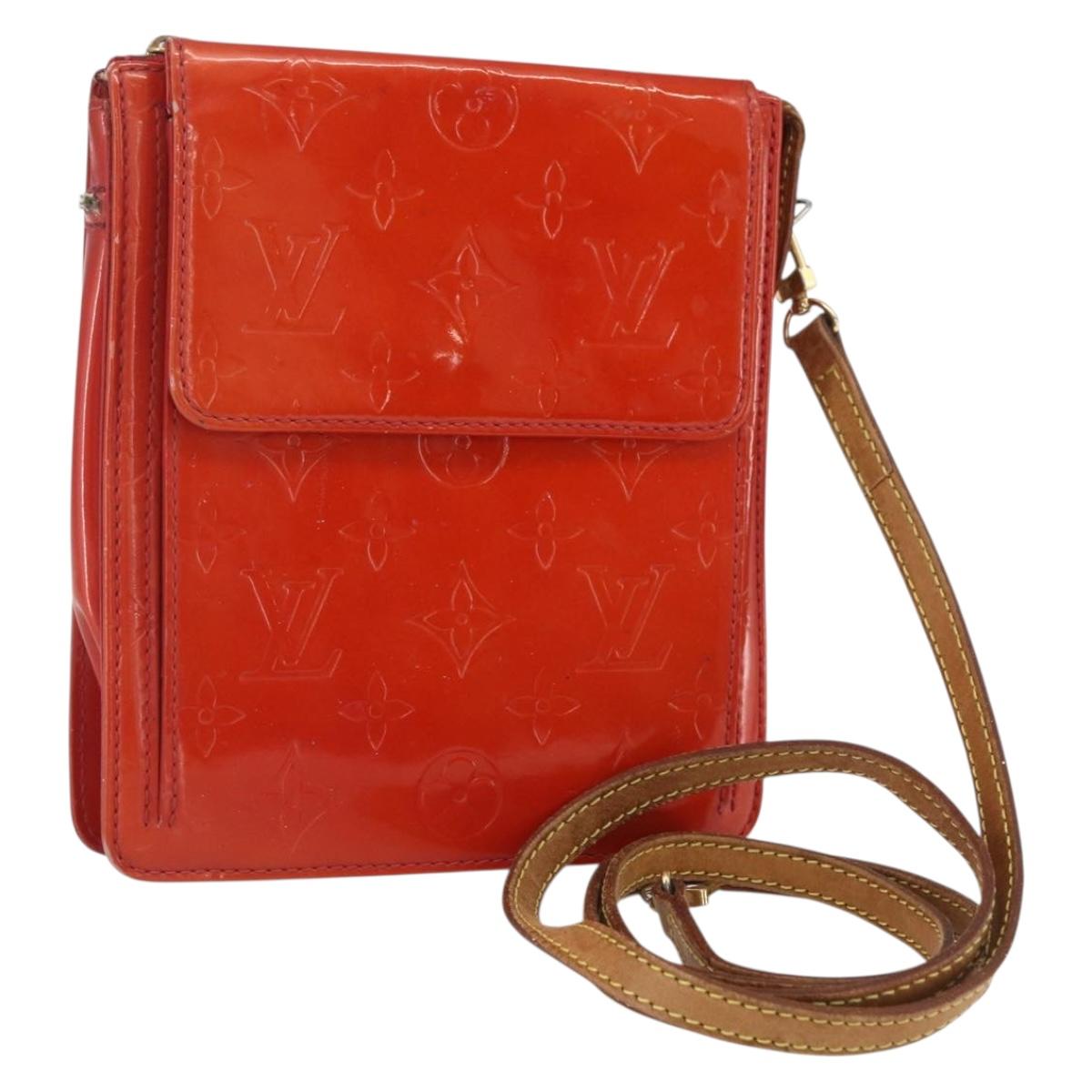 LOUIS VUITTON Monogram Vernis Motto Accessory Pouch Red M91137 LV Auth BA9148