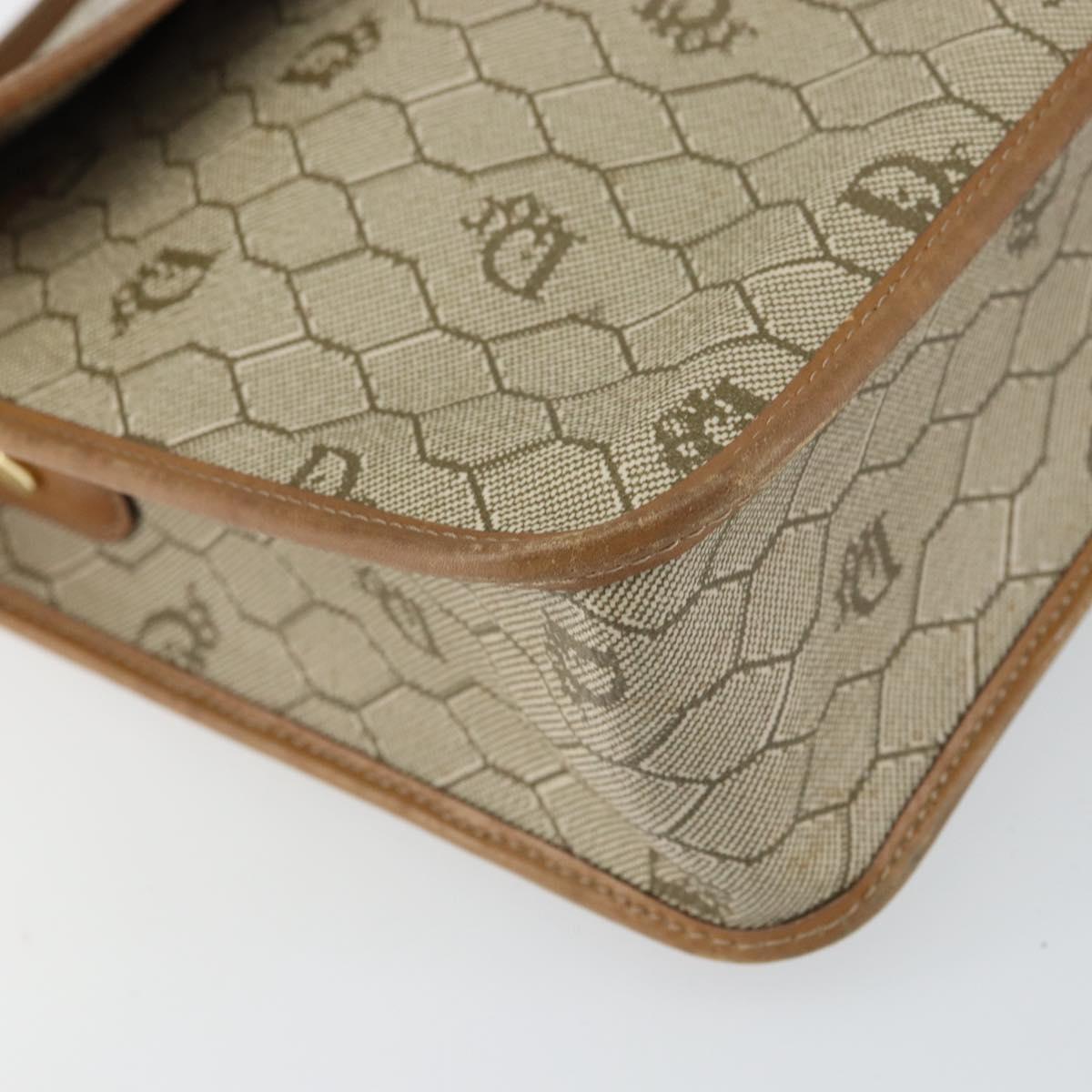 Christian Dior Honeycomb Canvas Shoulder Bag PVC Beige Gold Auth BA9156