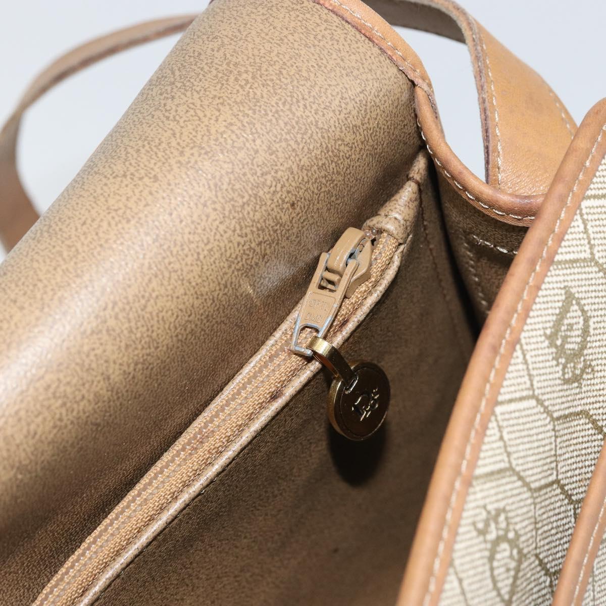 Christian Dior Honeycomb Canvas Shoulder Bag PVC Beige Gold Auth BA9156