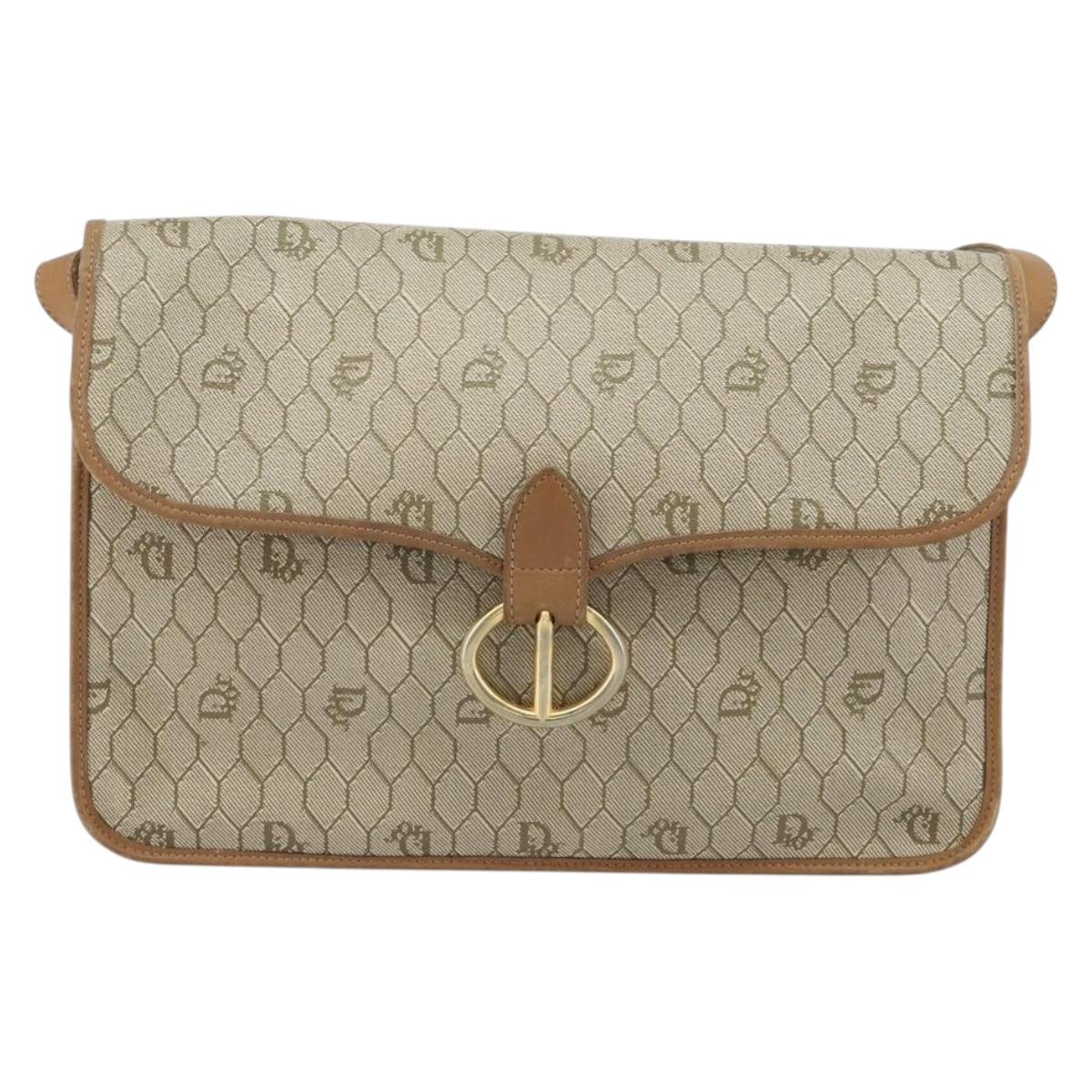 Christian Dior Honeycomb Canvas Shoulder Bag PVC Beige Gold Auth BA9156