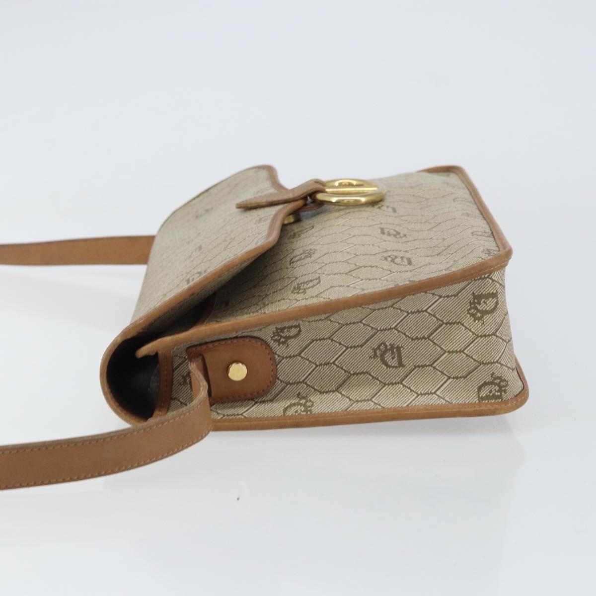 Christian Dior Honeycomb Canvas Shoulder Bag PVC Beige Gold Auth BA9156