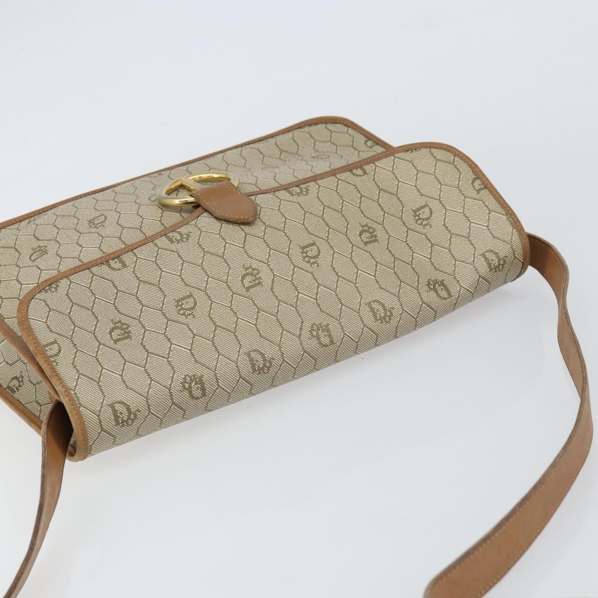 Christian Dior Honeycomb Canvas Shoulder Bag PVC Beige Gold Auth BA9156