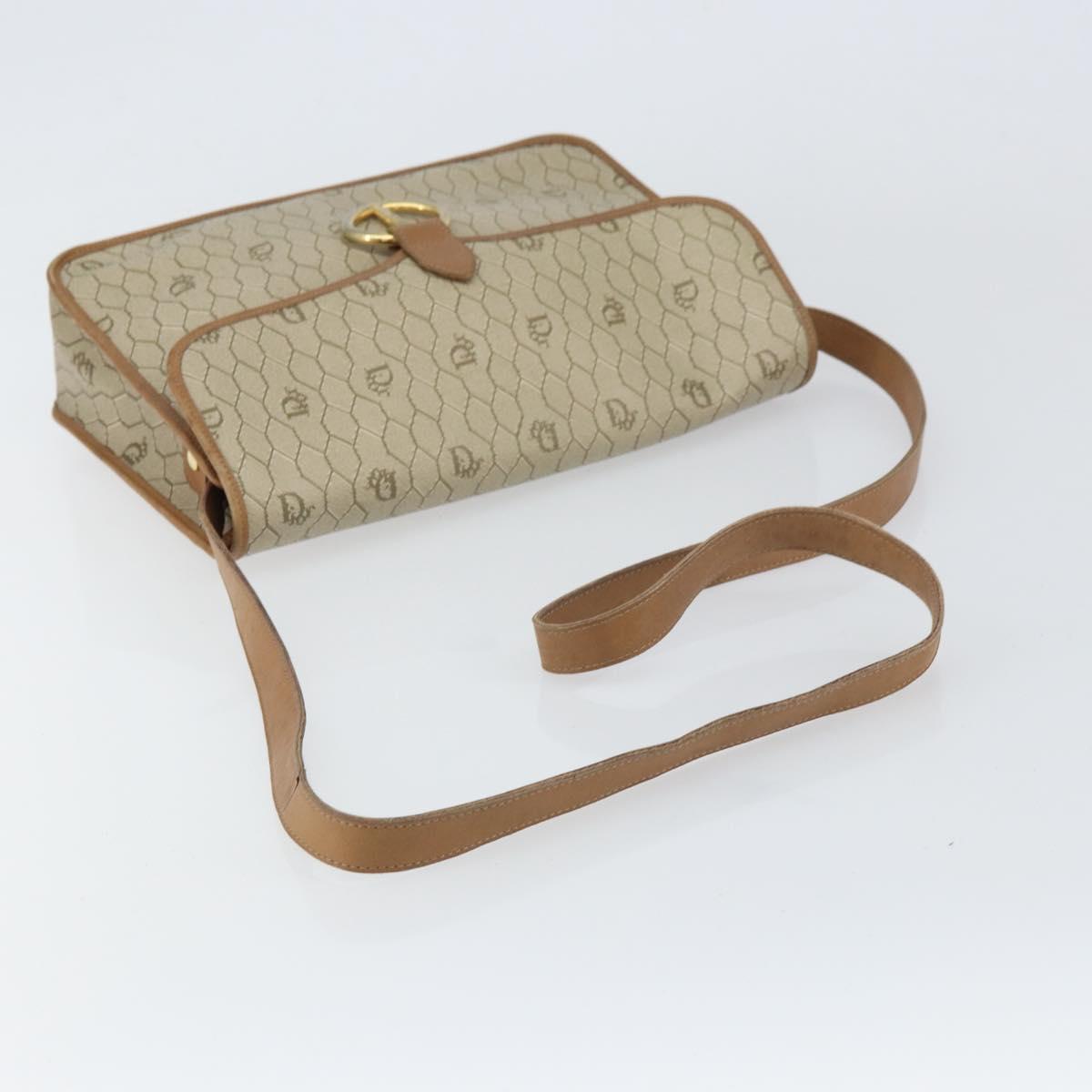 Christian Dior Honeycomb Canvas Shoulder Bag PVC Beige Gold Auth BA9156