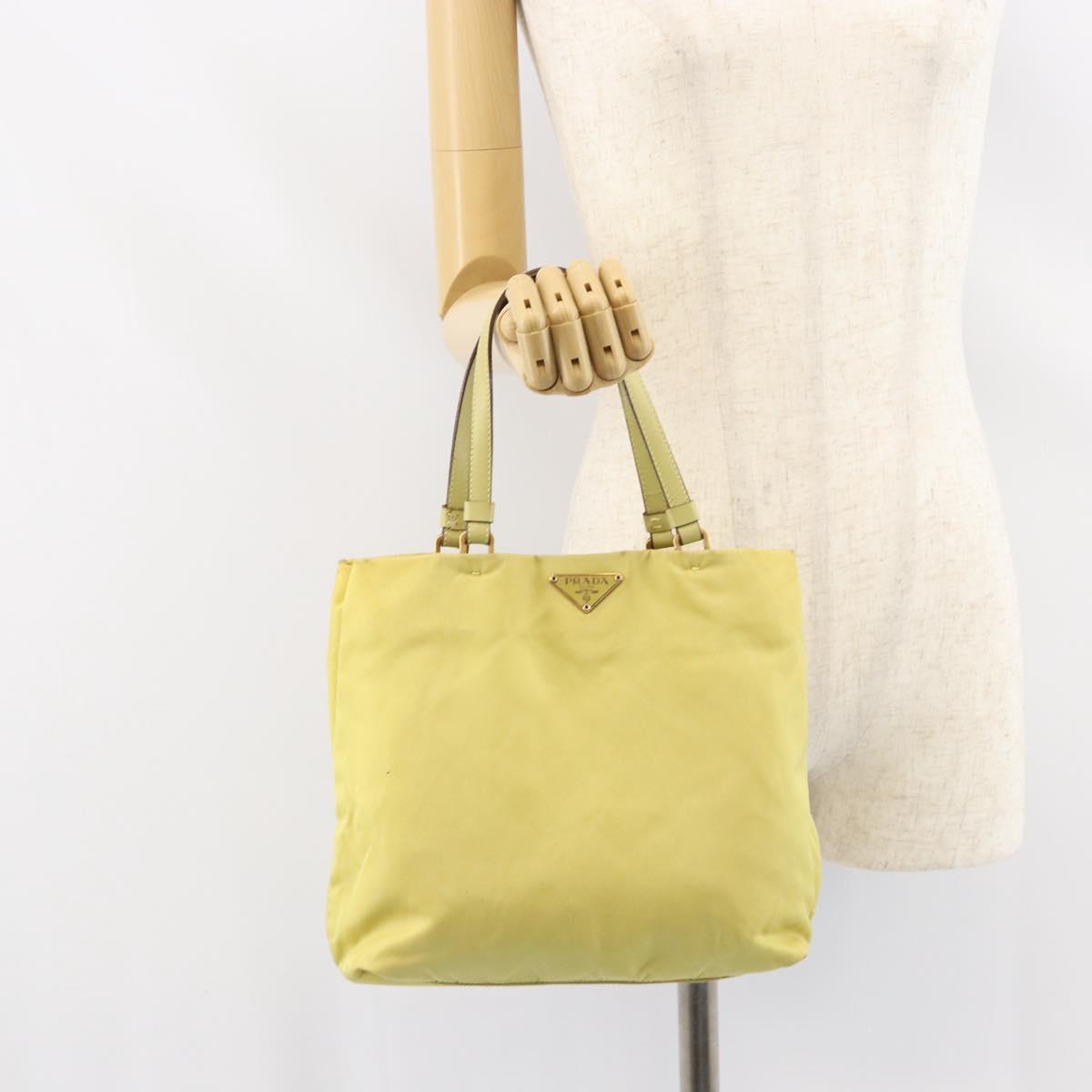 PRADA Hand Bag Nylon Yellow Gold Auth BA9158