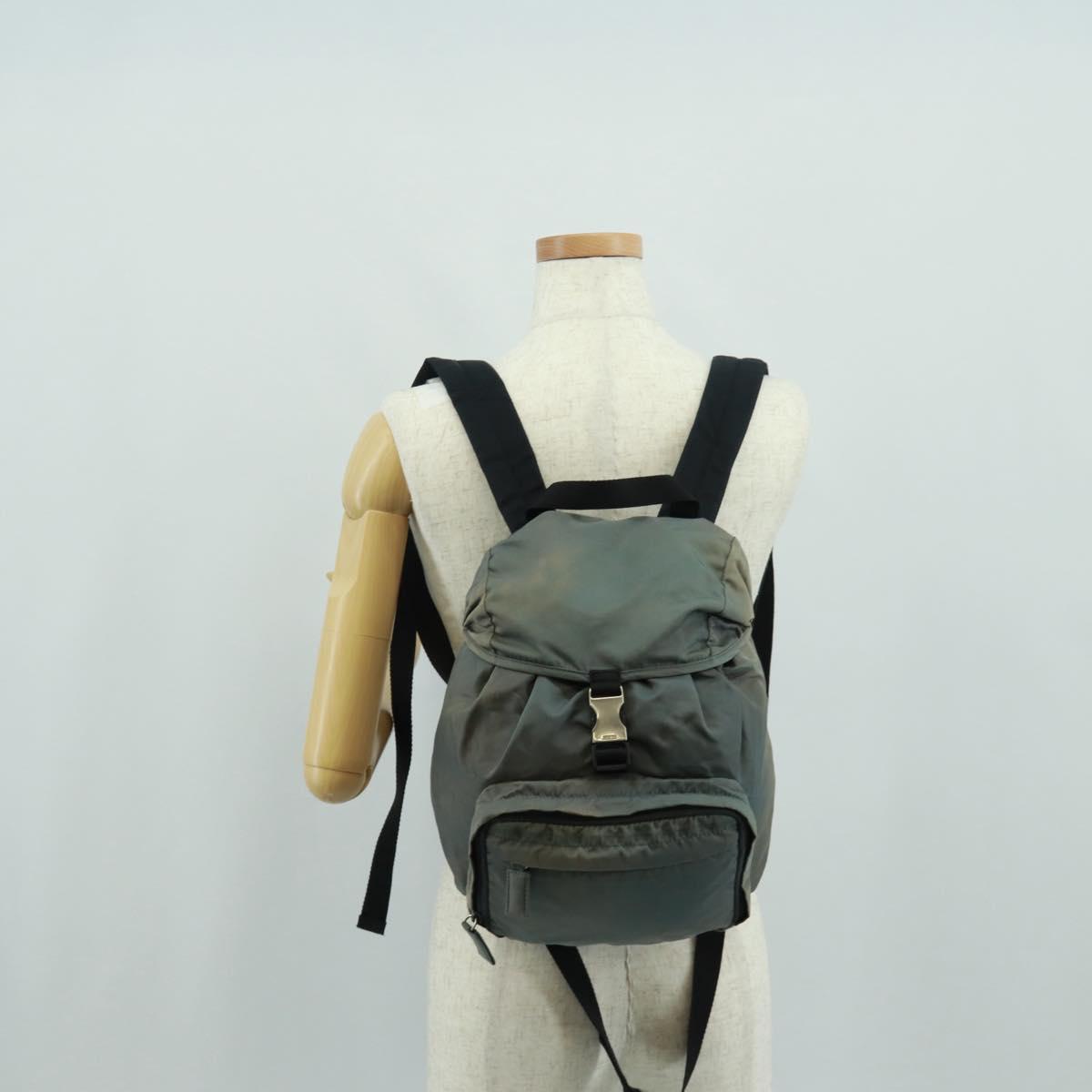PRADA Backpack Nylon Gray Silver Auth BA9159