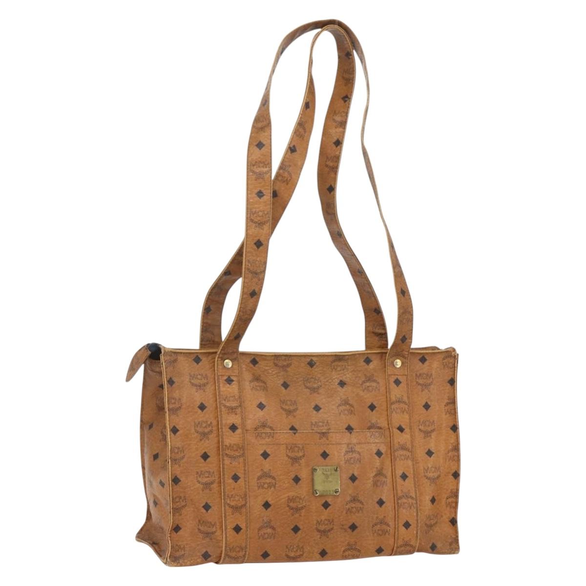 MCM Logogram Vicetos Tote Bag PVC Brown Gold Auth BA9161