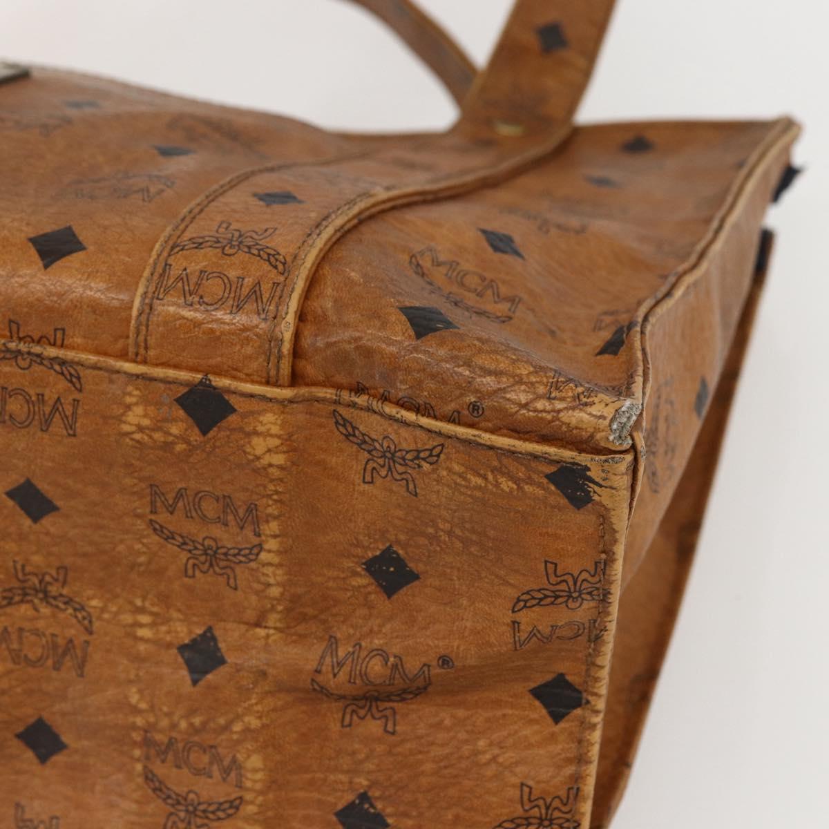 MCM Logogram Vicetos Tote Bag PVC Brown Gold Auth BA9161