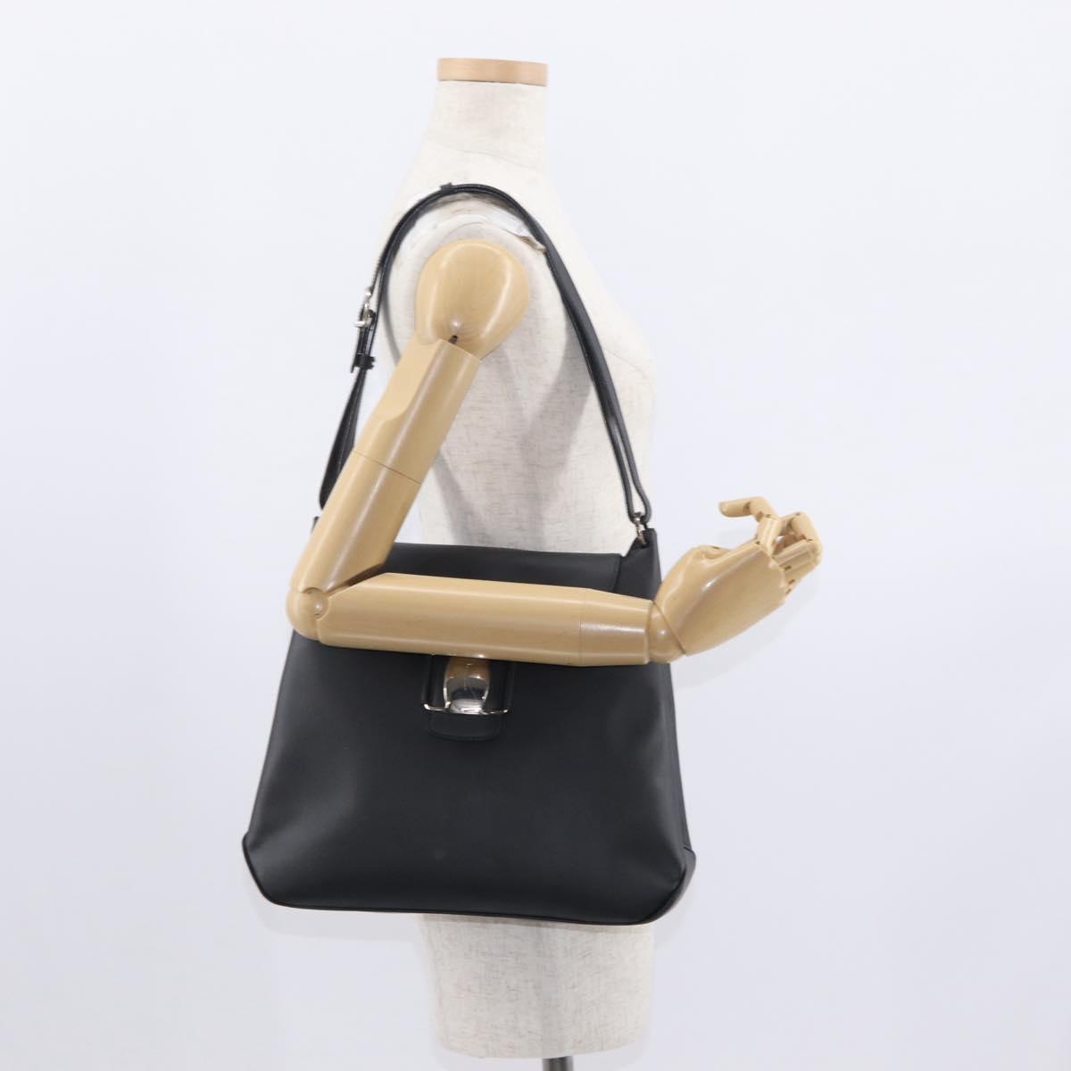 Salvatore Ferragamo Vala Shoulder Bag Leather Black Gold Auth BA9162