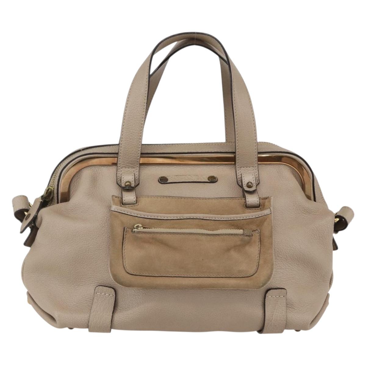 Chloe Elsie Hand Bag Leather 2way Beige Gold Auth BA9166