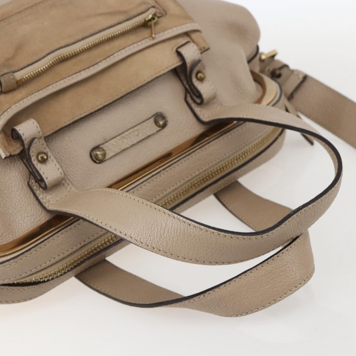 Chloe Elsie Hand Bag Leather 2way Beige Gold Auth BA9166