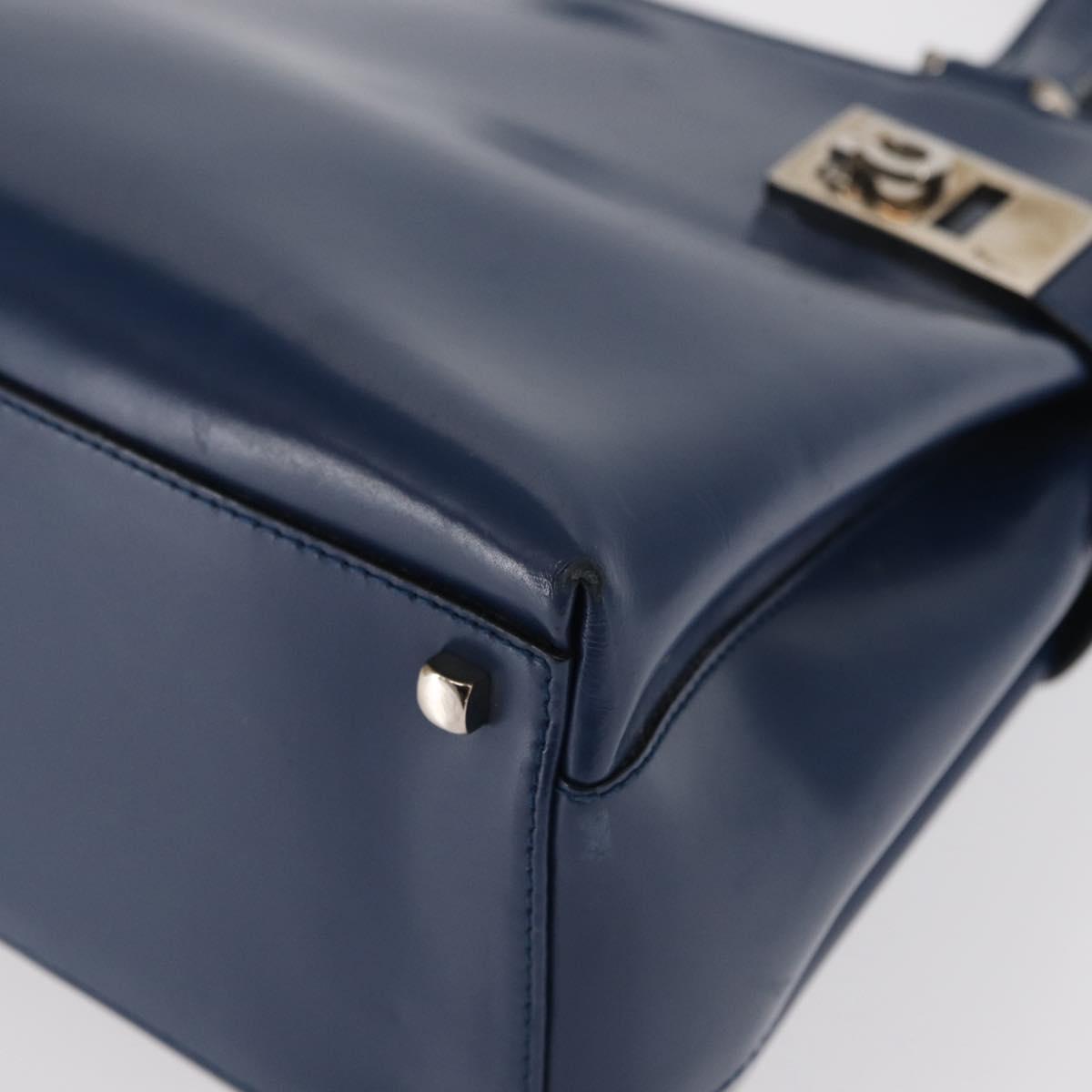 Salvatore Ferragamo Gancini Hand Bag Leather Light Blue Gold Auth BA9168