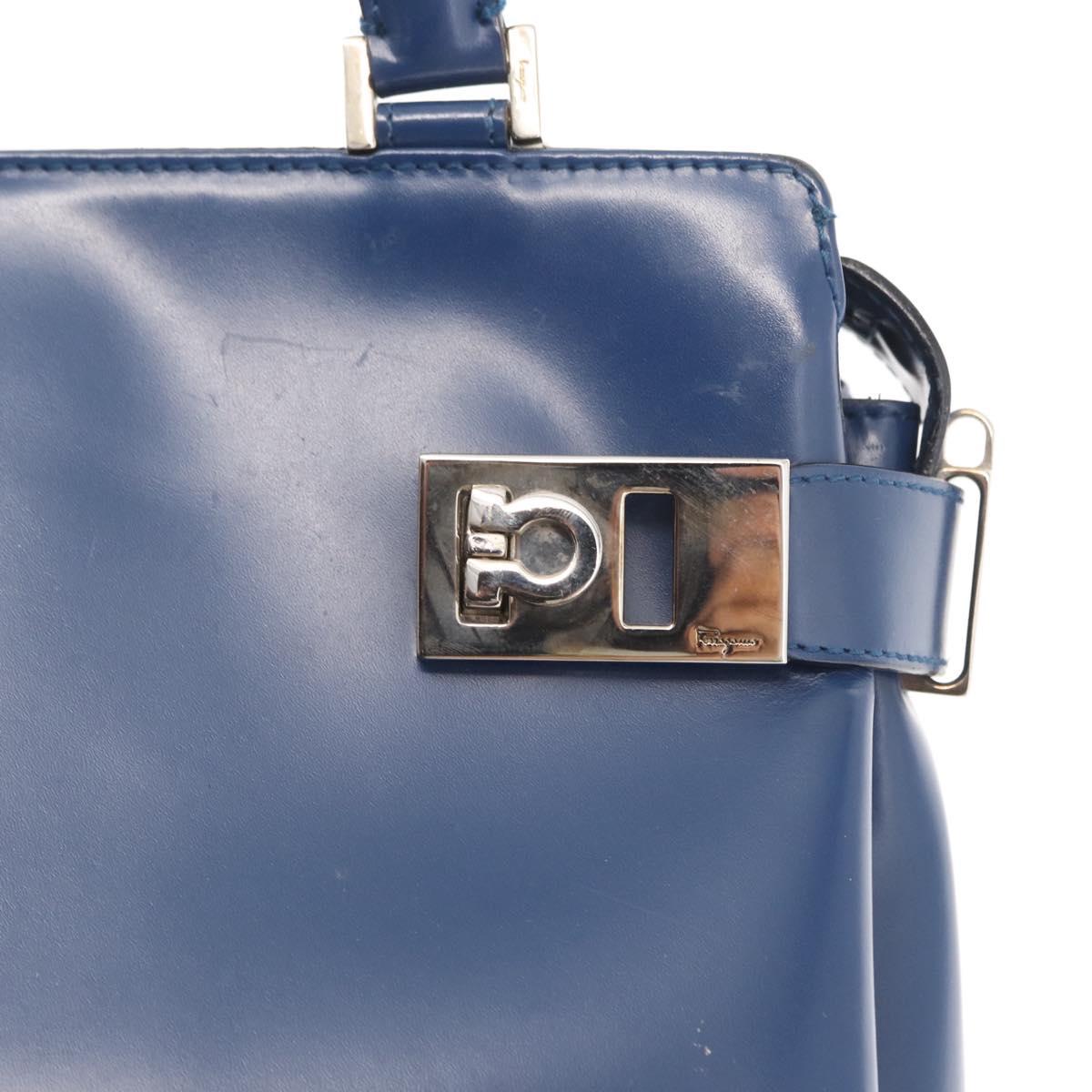 Salvatore Ferragamo Gancini Hand Bag Leather Light Blue Gold Auth BA9168