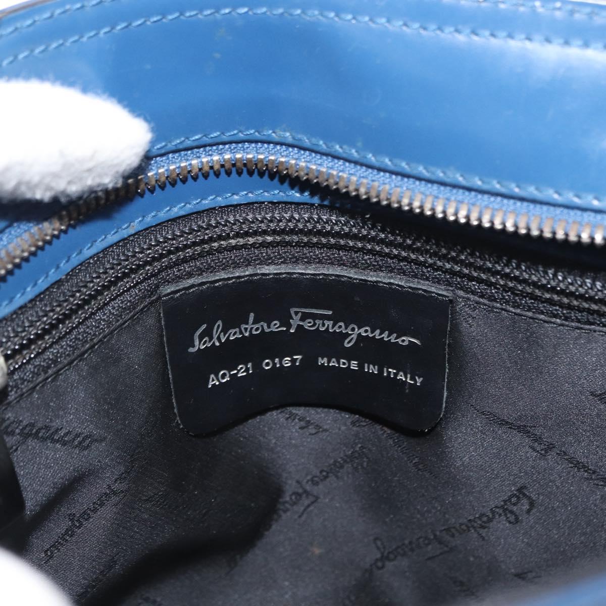 Salvatore Ferragamo Gancini Hand Bag Leather Light Blue Gold Auth BA9168