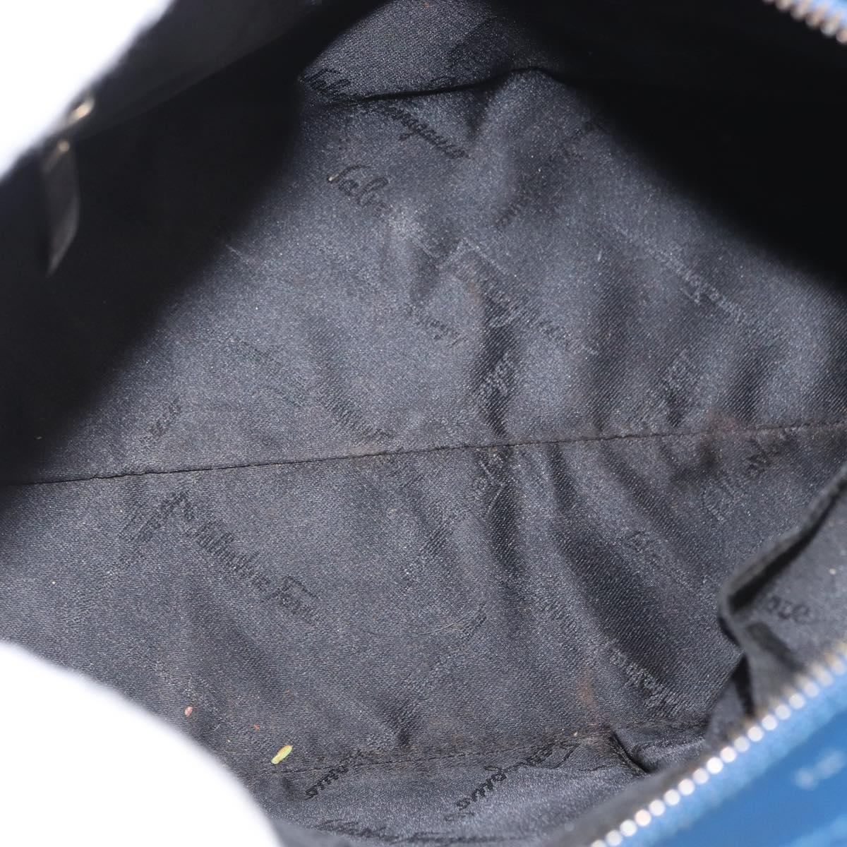 Salvatore Ferragamo Gancini Hand Bag Leather Light Blue Gold Auth BA9168