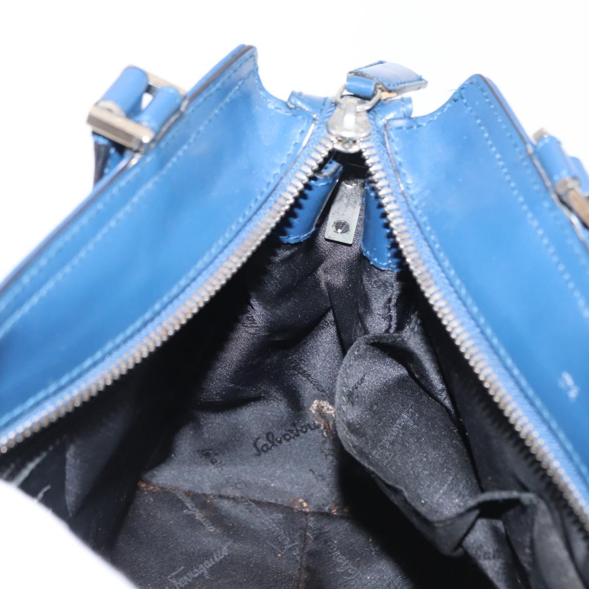 Salvatore Ferragamo Gancini Hand Bag Leather Light Blue Gold Auth BA9168