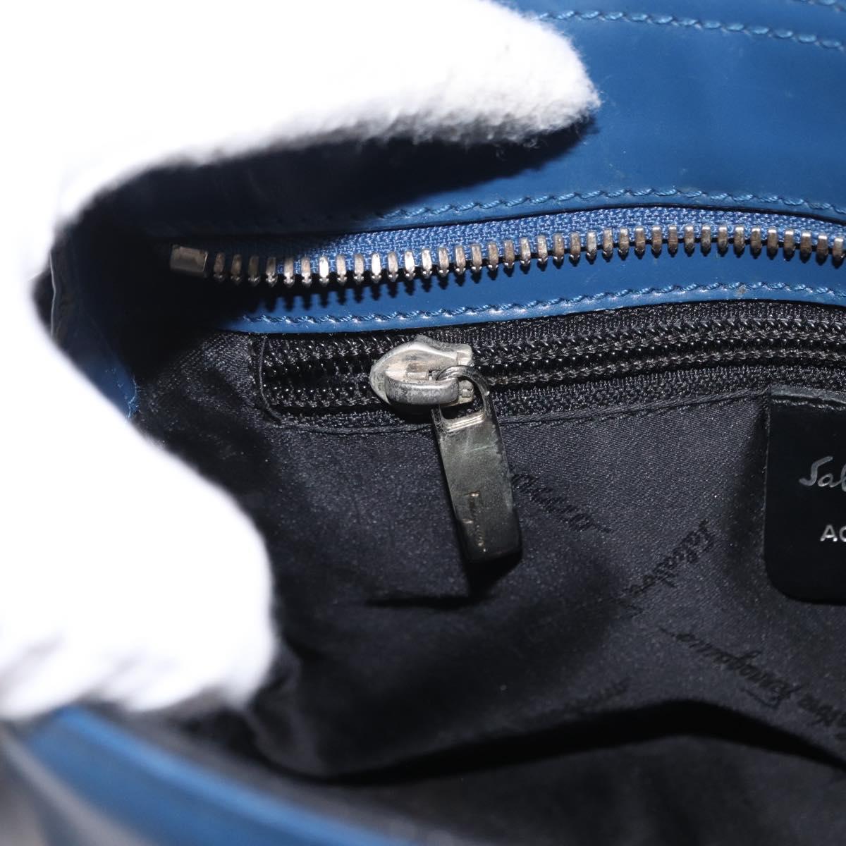 Salvatore Ferragamo Gancini Hand Bag Leather Light Blue Gold Auth BA9168