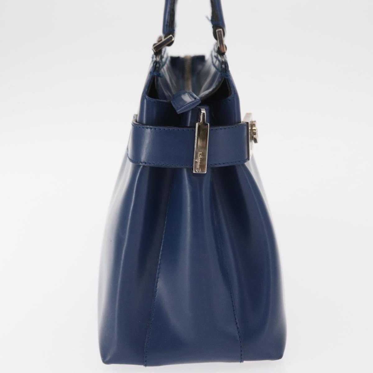 Salvatore Ferragamo Gancini Hand Bag Leather Light Blue Gold Auth BA9168