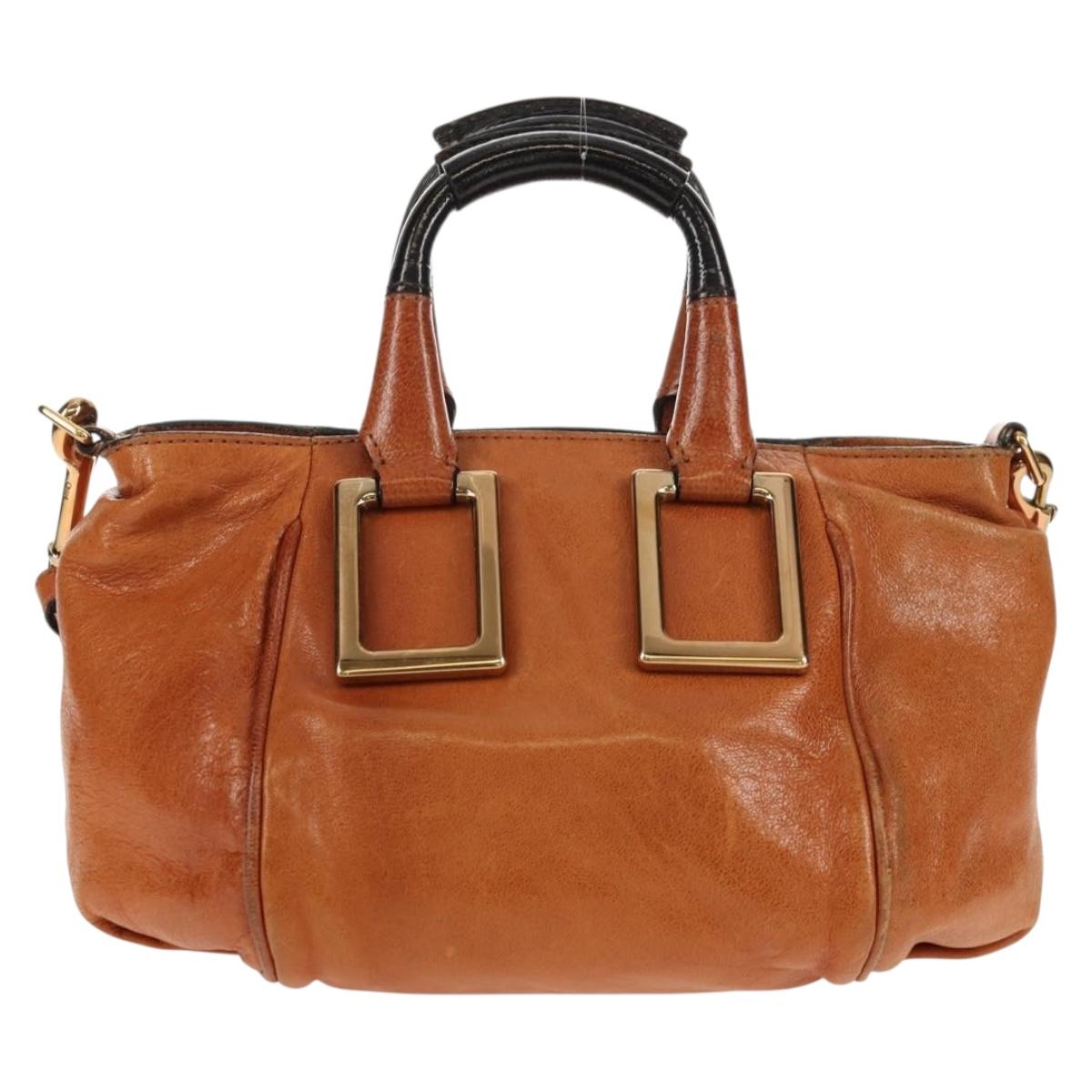 Chloe Etel Hand Bag Leather 2way Brown Gold Auth BA9170
