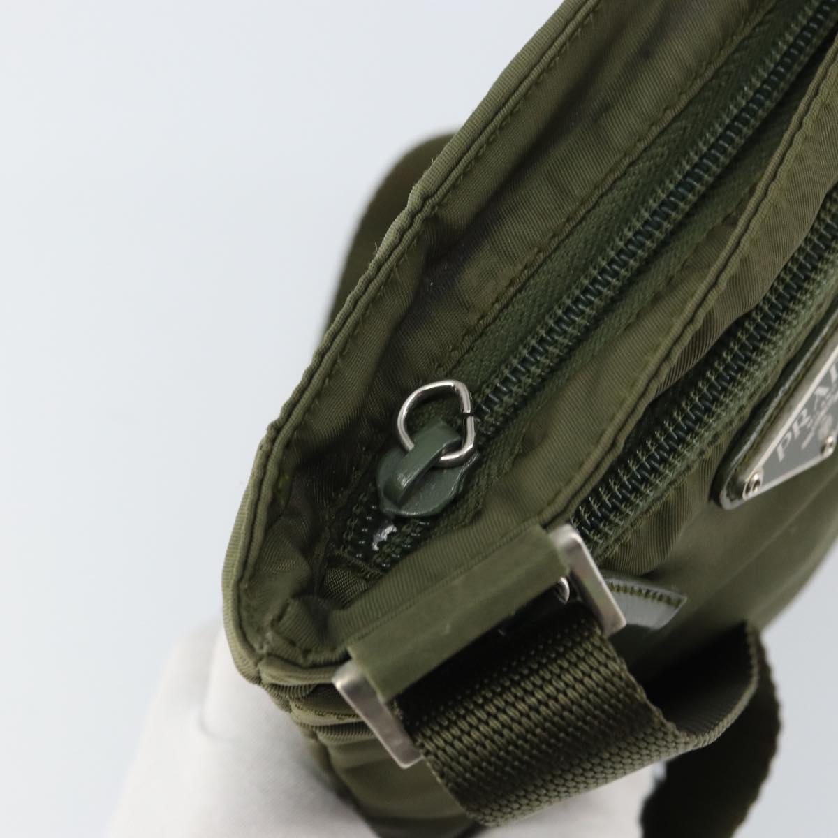 PRADA Shoulder Bag Nylon Khaki Silver Auth BA9173