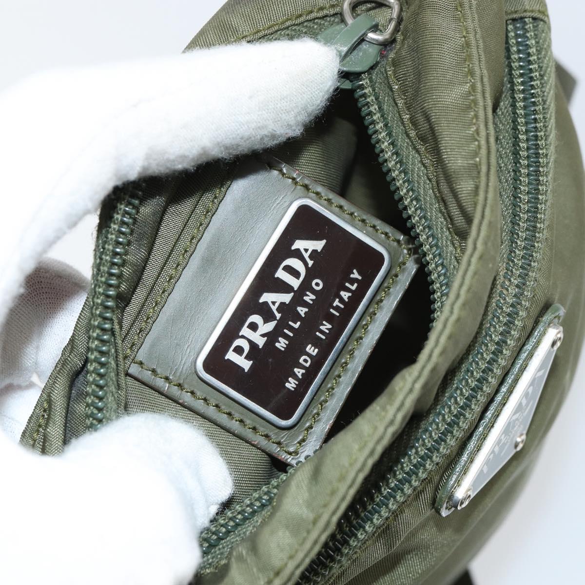 PRADA Shoulder Bag Nylon Khaki Silver Auth BA9173
