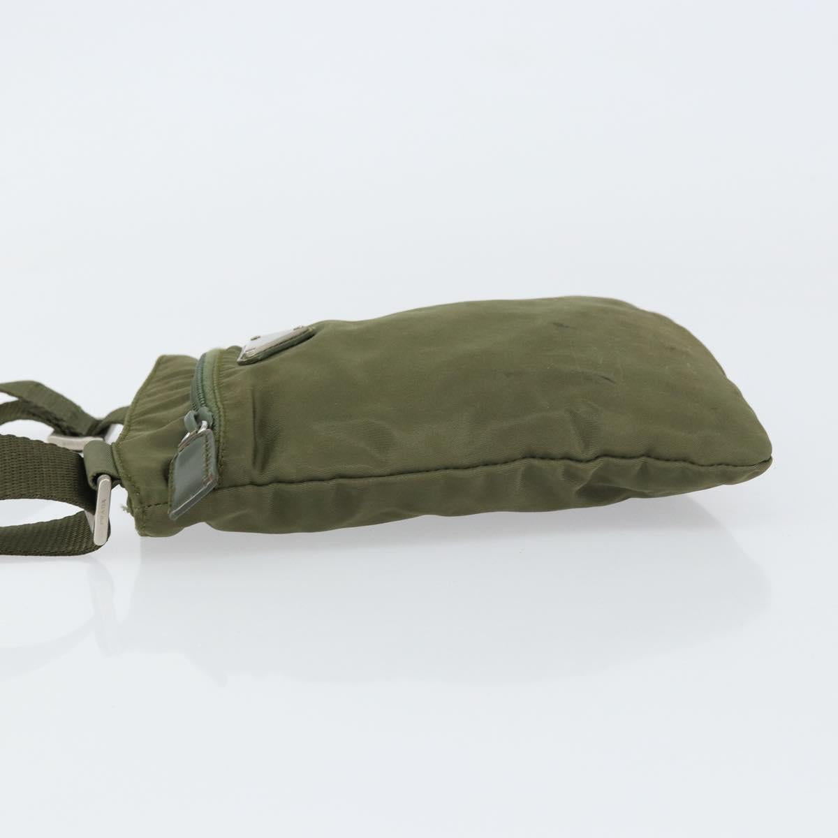 PRADA Shoulder Bag Nylon Khaki Silver Auth BA9173