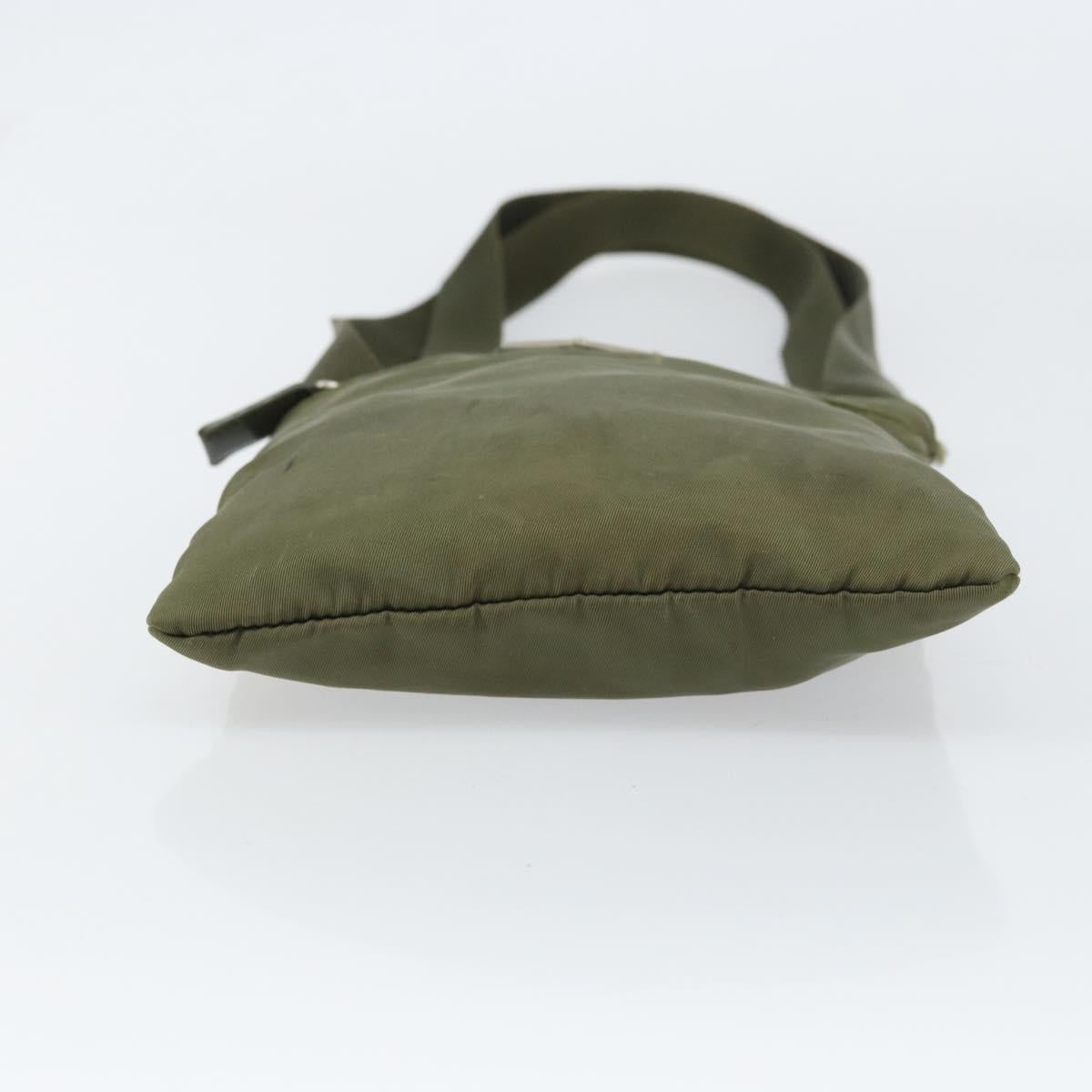 PRADA Shoulder Bag Nylon Khaki Silver Auth BA9173