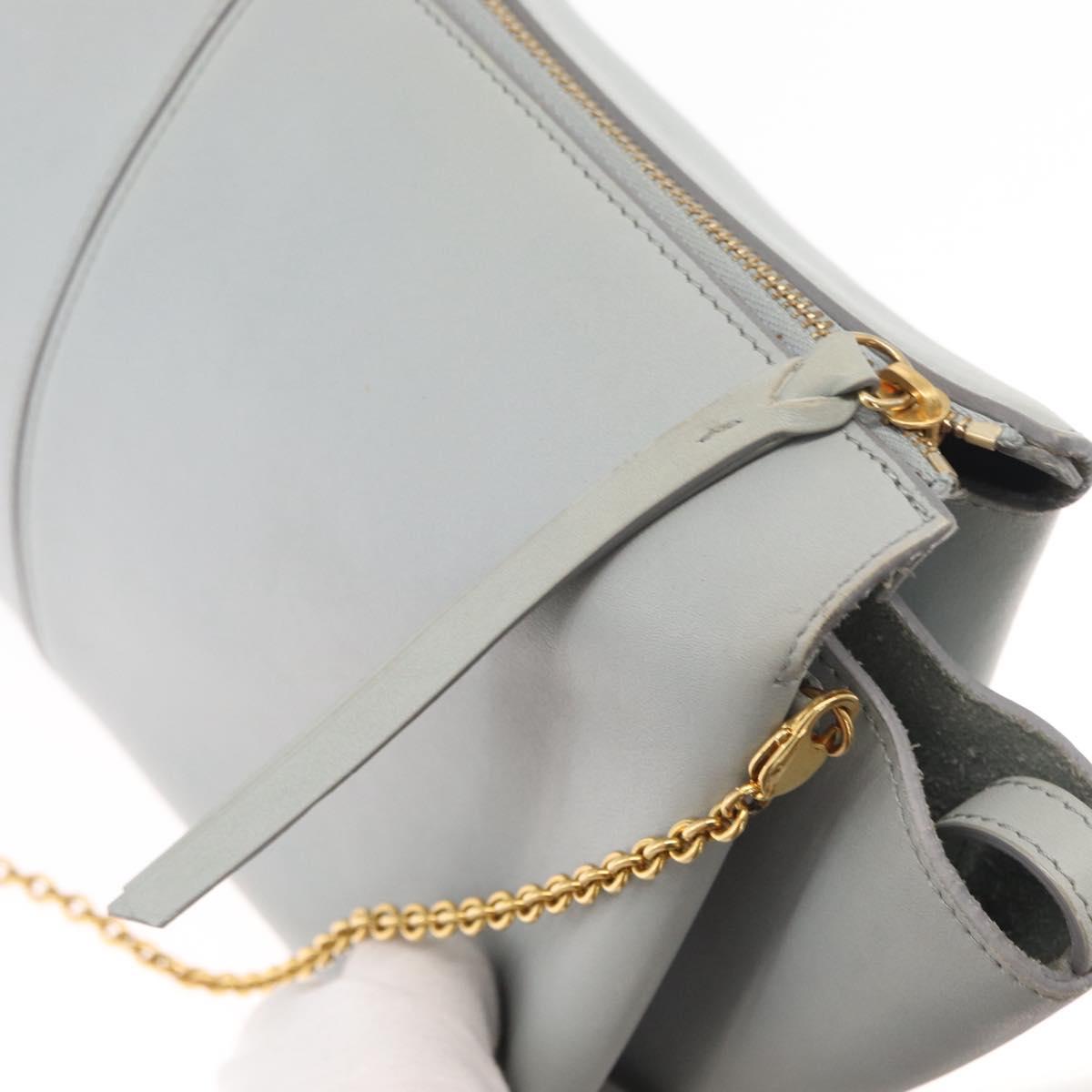 CELINE Chain Trifold Shoulder Bag Leather Gray Gold Auth BA9180