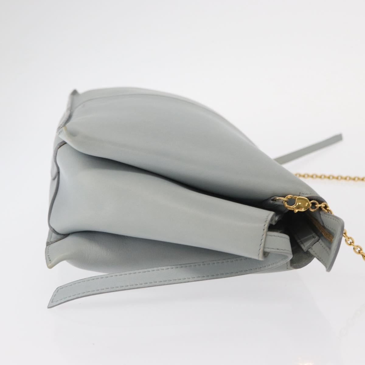 CELINE Chain Trifold Shoulder Bag Leather Gray Gold Auth BA9180