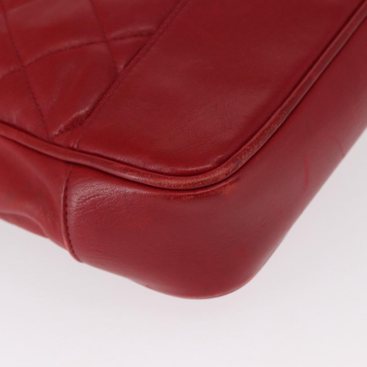 CHANEL Matelasse Chain Shoulder Bag Lamb Skin Red Gold CC Auth BA9195