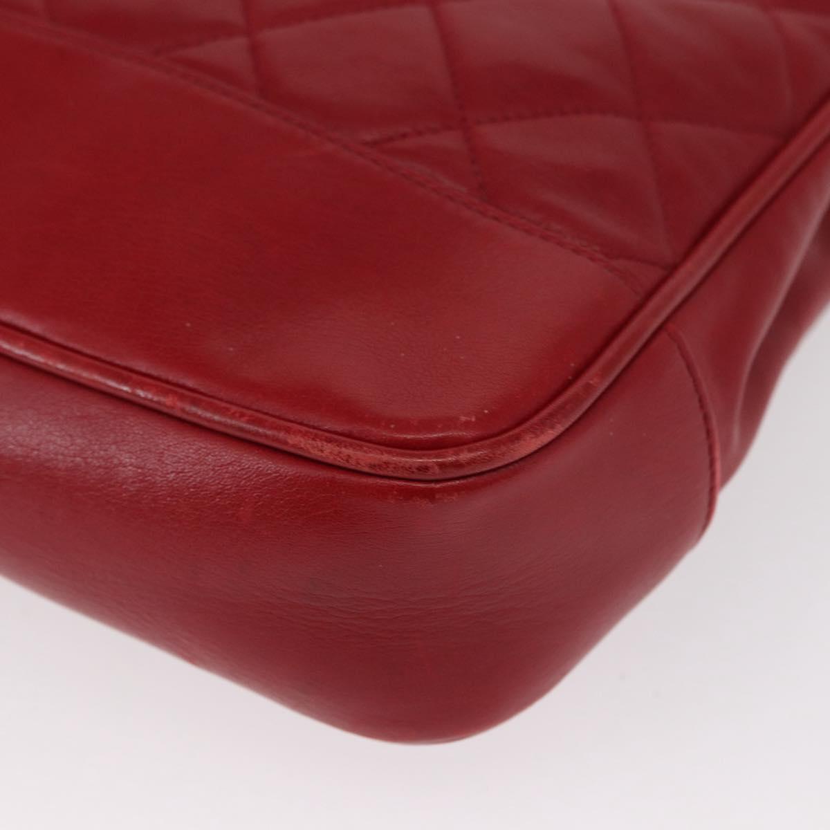 CHANEL Matelasse Chain Shoulder Bag Lamb Skin Red Gold CC Auth BA9195