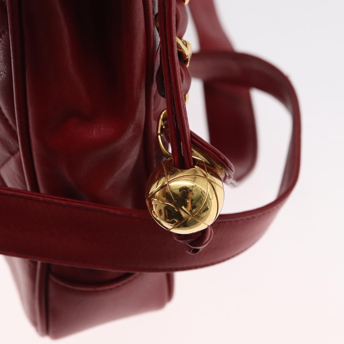 CHANEL Matelasse Chain Shoulder Bag Lamb Skin Red Gold CC Auth BA9195