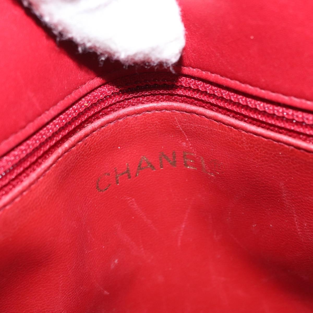 CHANEL Matelasse Chain Shoulder Bag Lamb Skin Red Gold CC Auth BA9195
