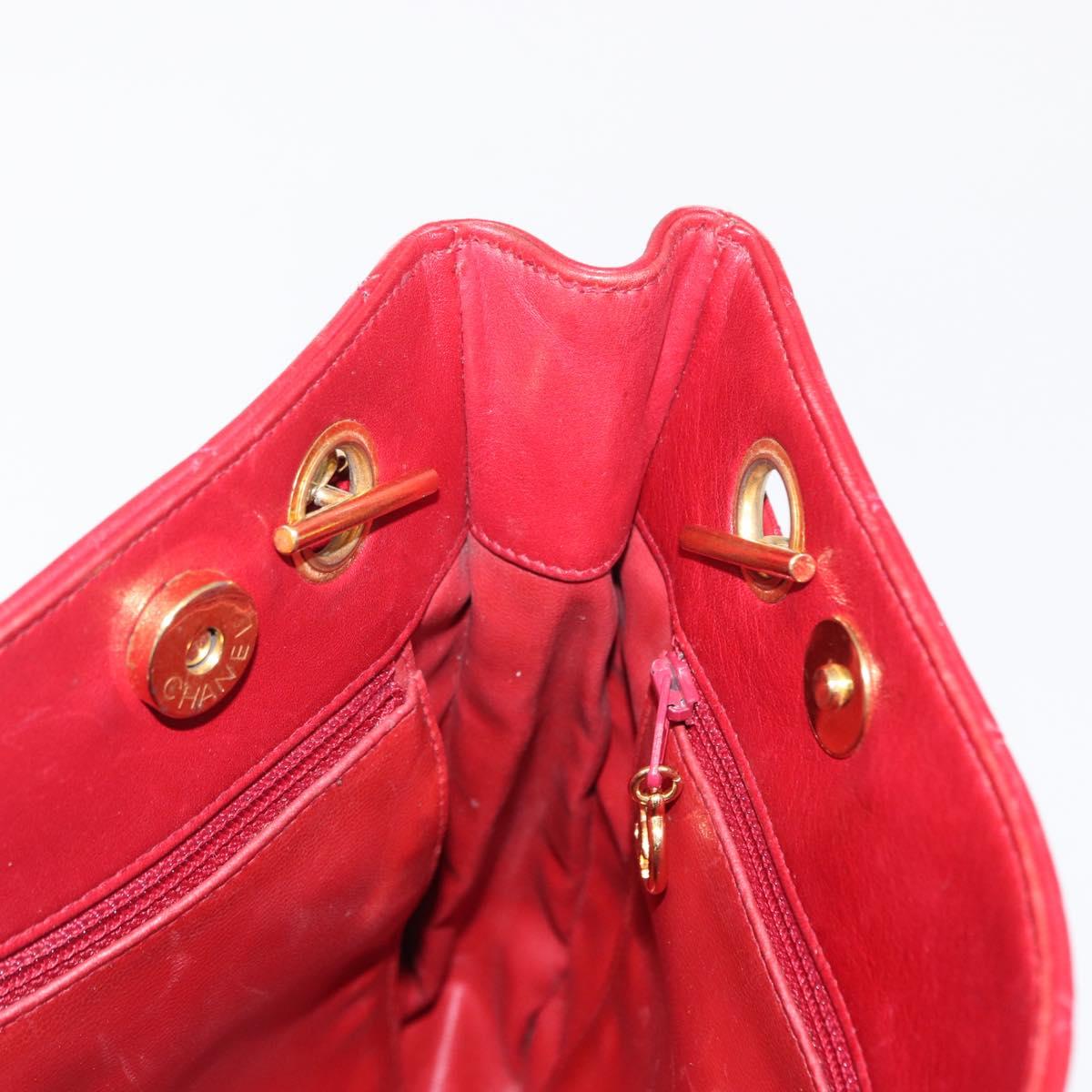 CHANEL Matelasse Chain Shoulder Bag Lamb Skin Red Gold CC Auth BA9195