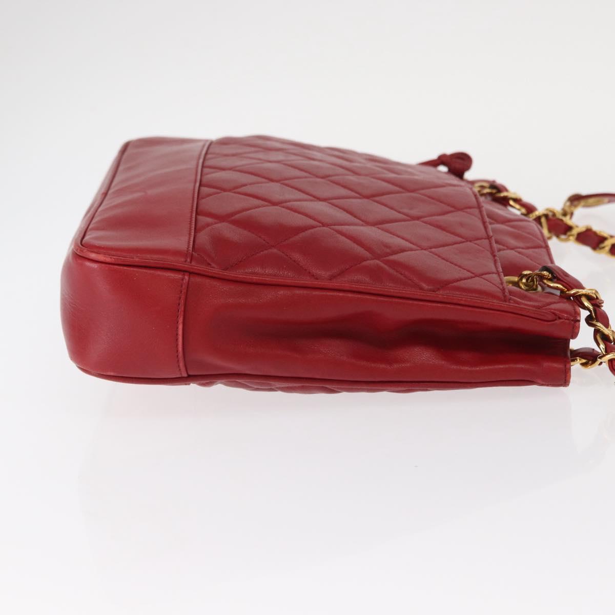 CHANEL Matelasse Chain Shoulder Bag Lamb Skin Red Gold CC Auth BA9195