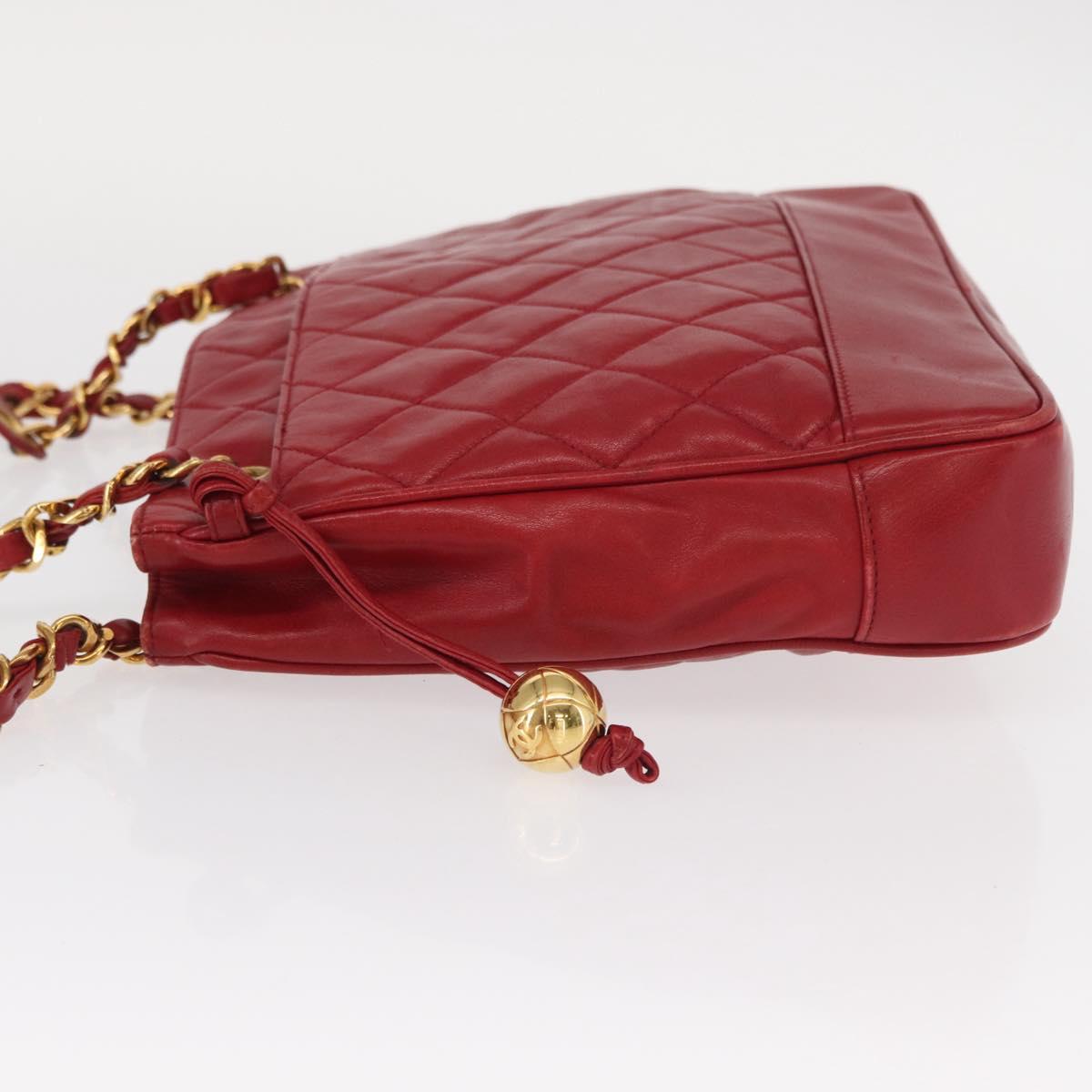 CHANEL Matelasse Chain Shoulder Bag Lamb Skin Red Gold CC Auth BA9195