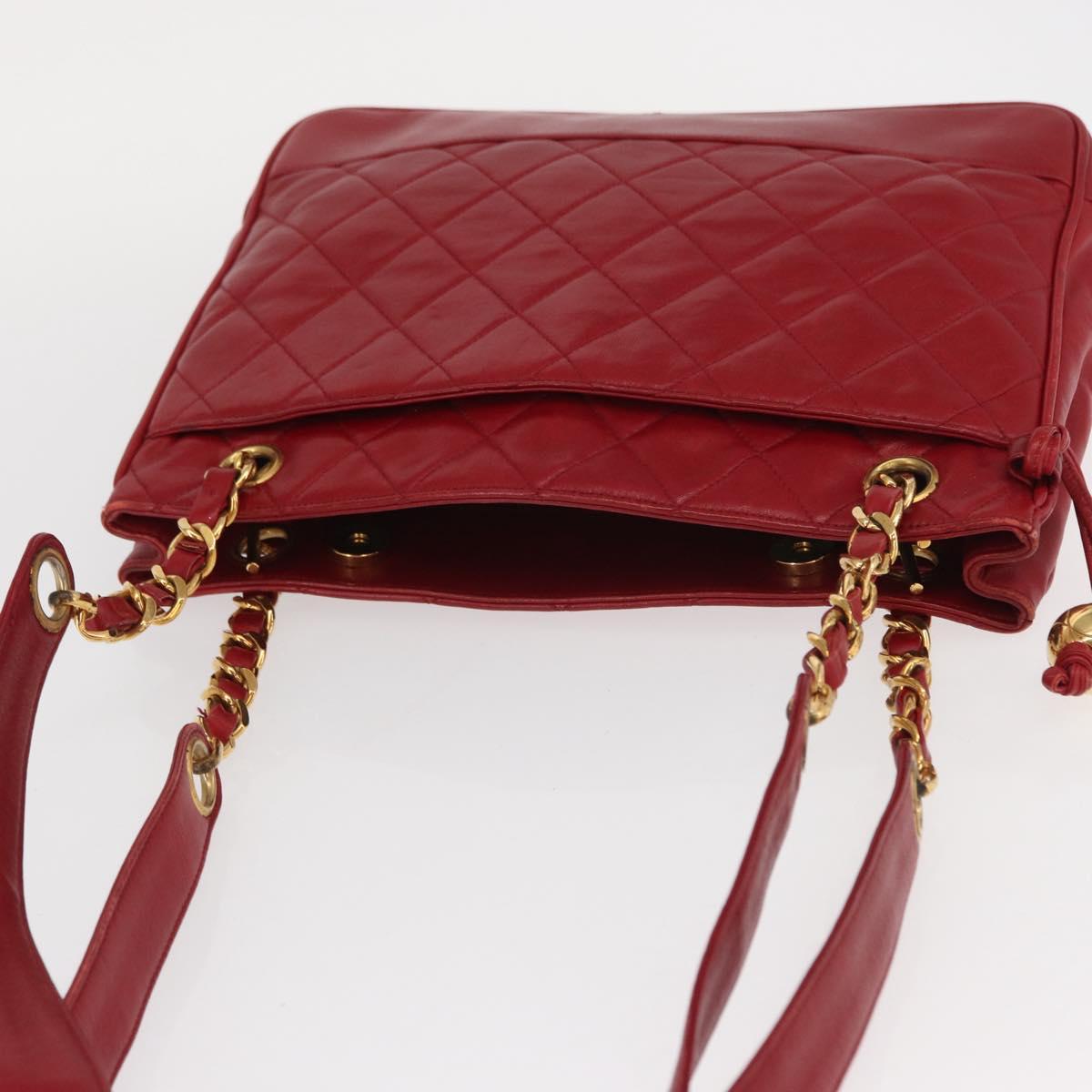 CHANEL Matelasse Chain Shoulder Bag Lamb Skin Red Gold CC Auth BA9195