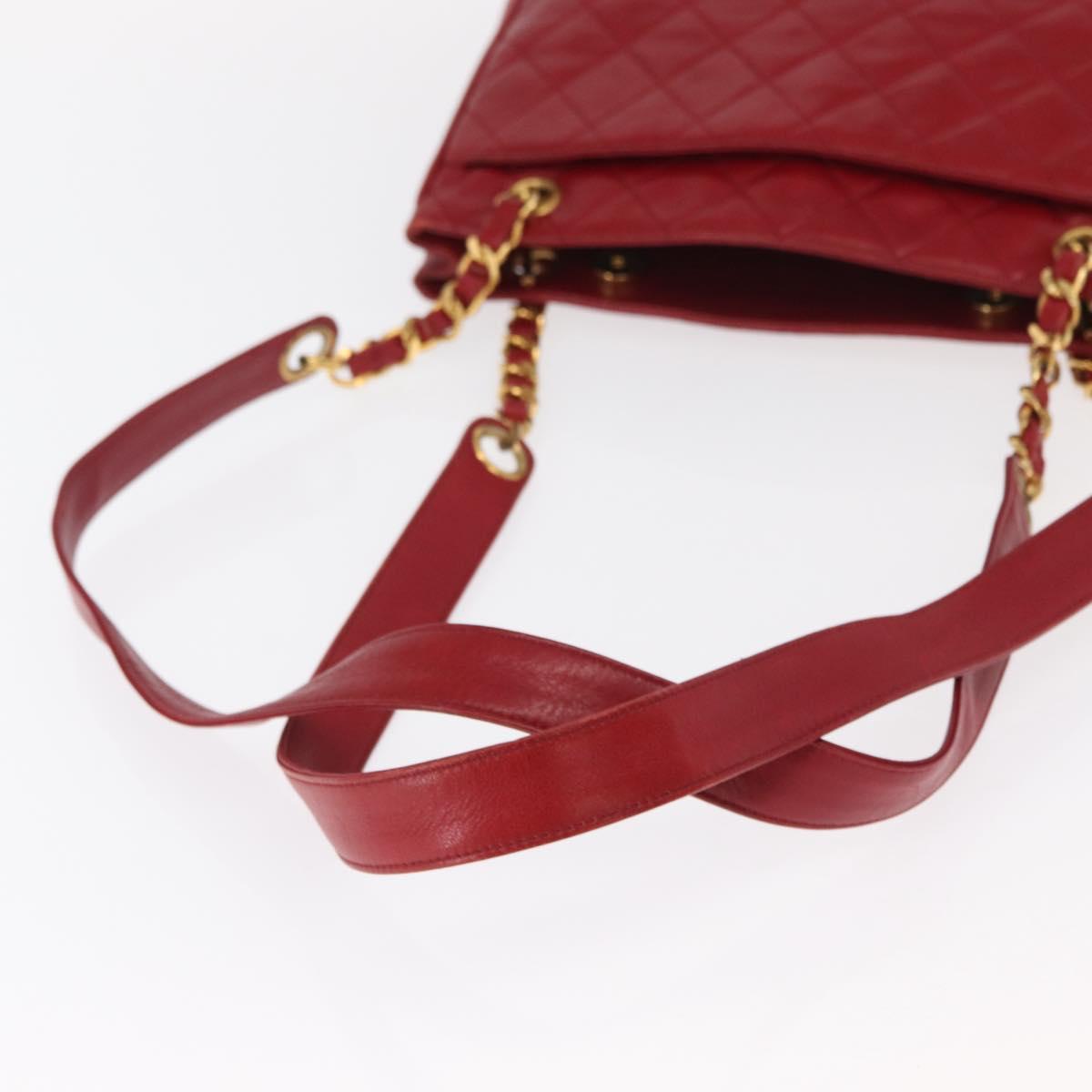 CHANEL Matelasse Chain Shoulder Bag Lamb Skin Red Gold CC Auth BA9195