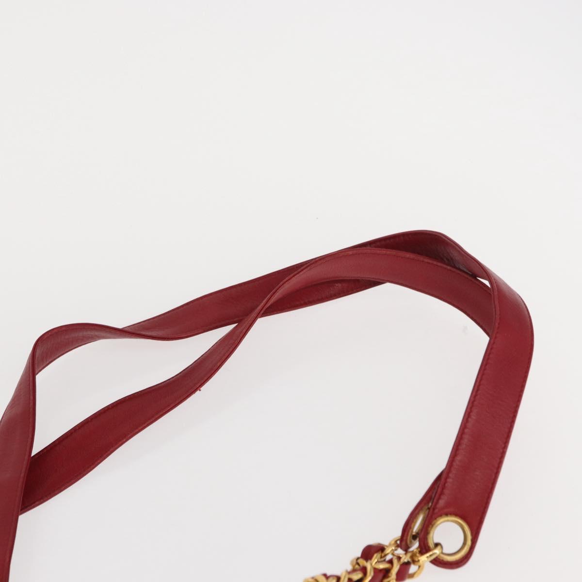 CHANEL Matelasse Chain Shoulder Bag Lamb Skin Red Gold CC Auth BA9195